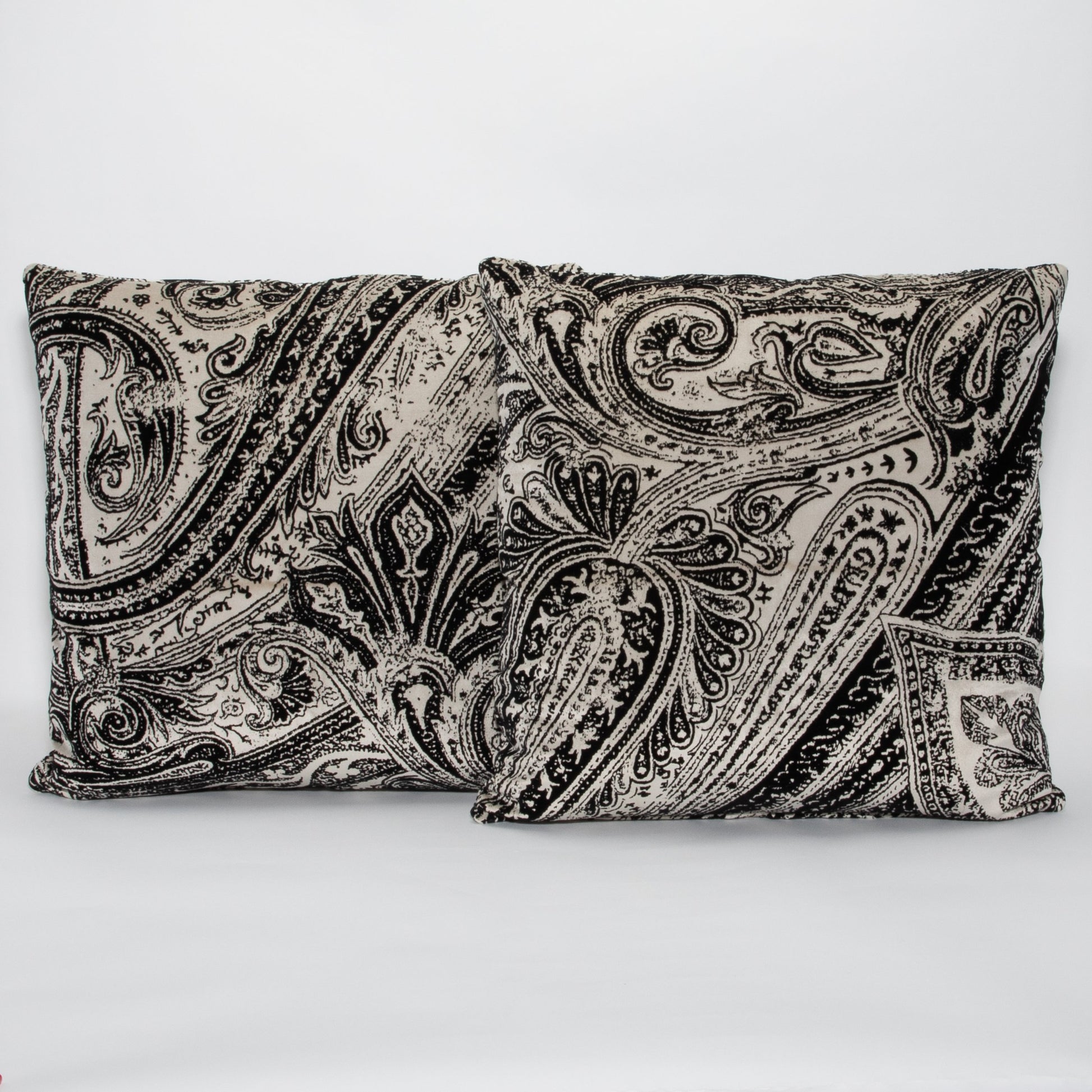 Black and White Paisley Velvet Pillow by MOGUL