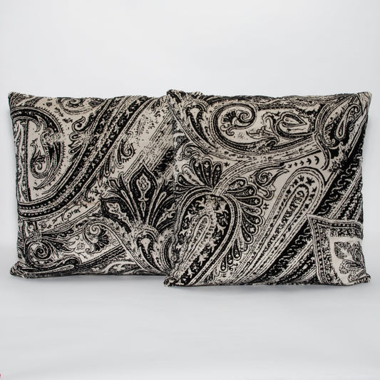 Black and White Paisley Velvet Pillow by MOGUL