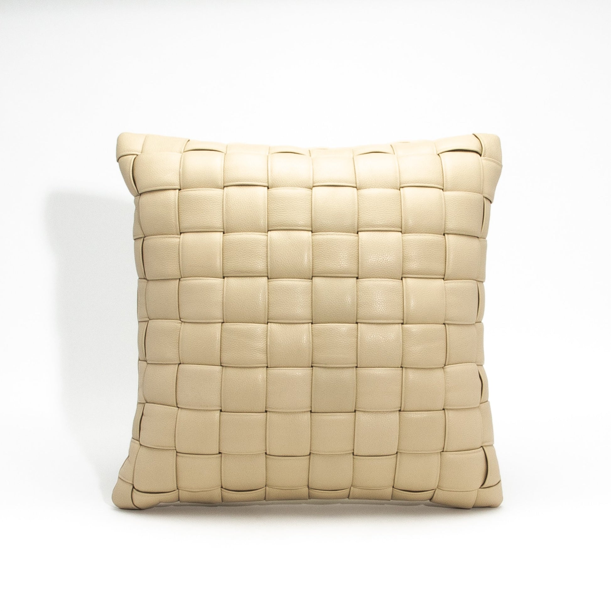Cream Woven Leather Pillow