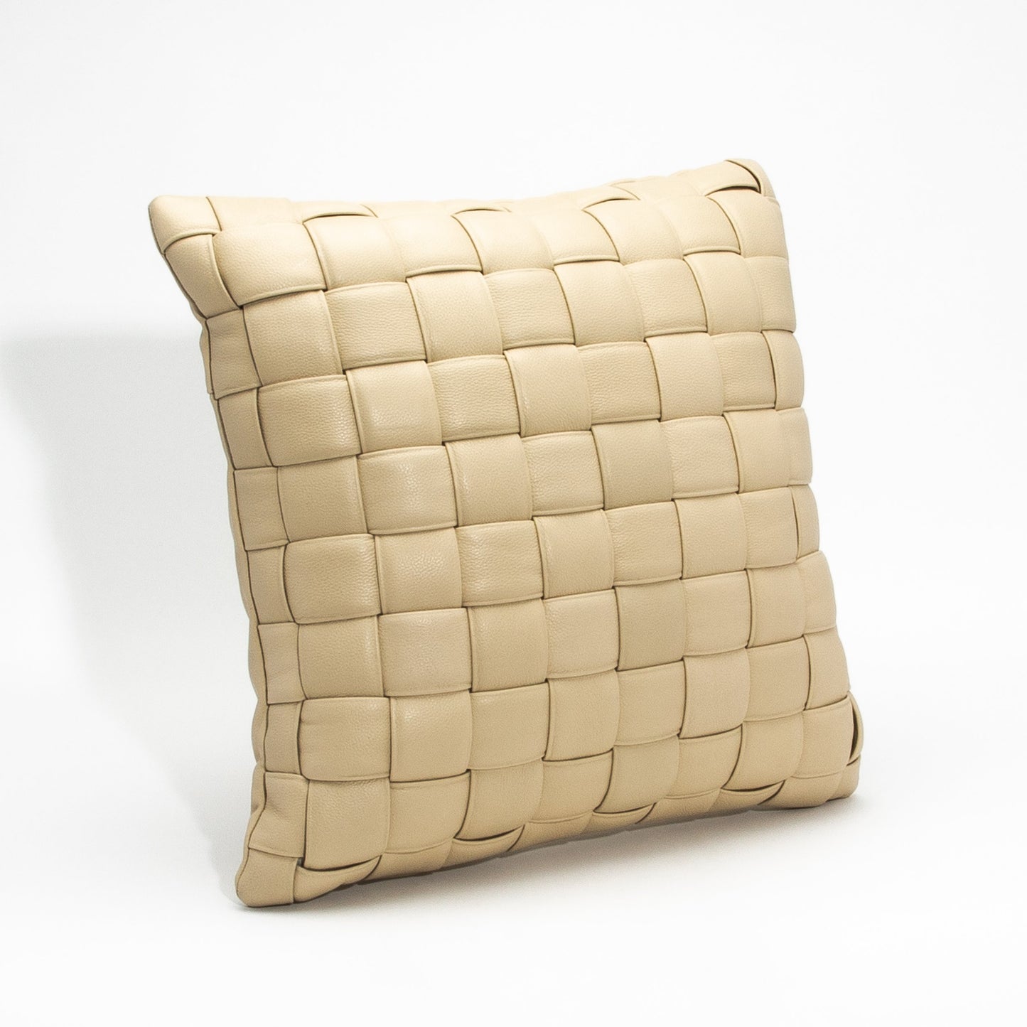 Cream Woven Leather Pillow