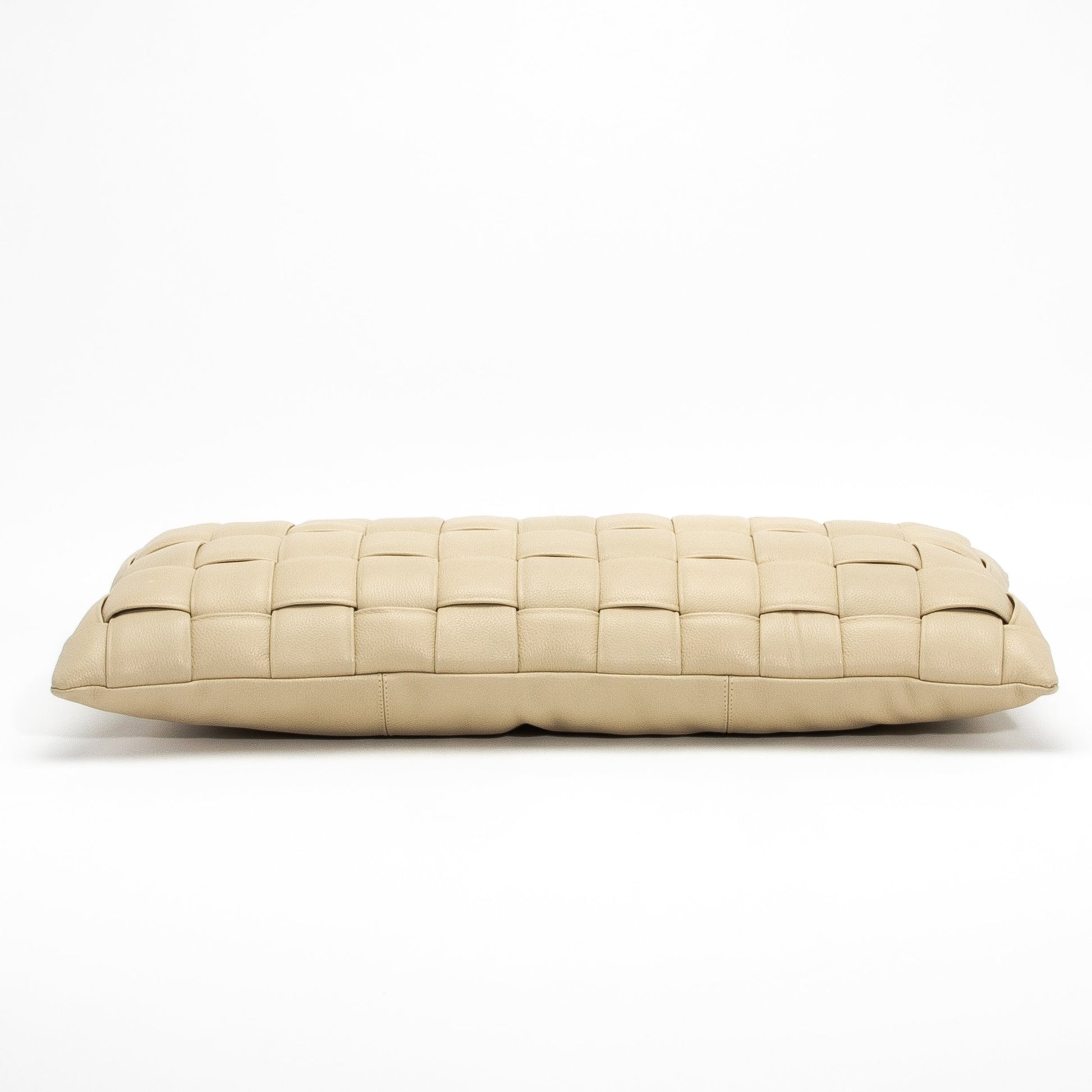 Cream Woven Leather Lumbar Pillow