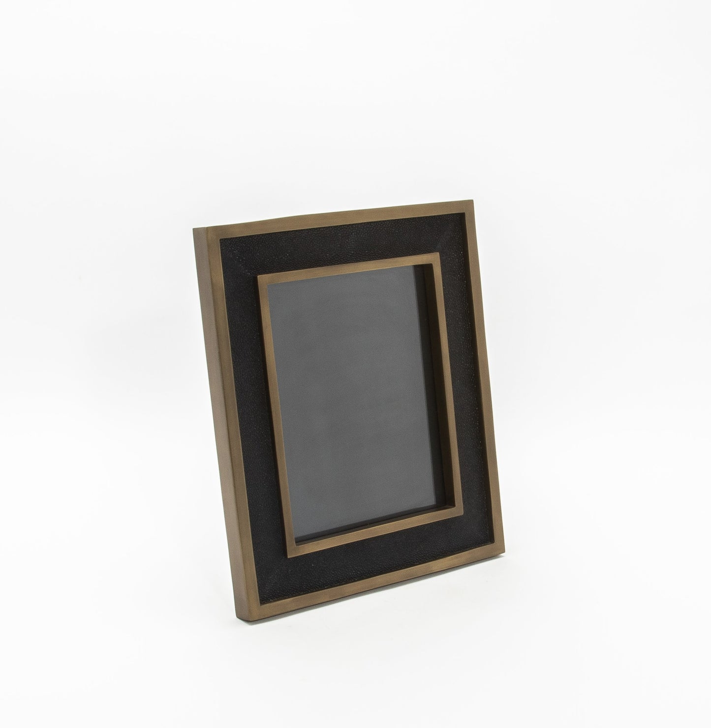 Picture Frame in Black Shagreen with Brass Details by KIFU Paris