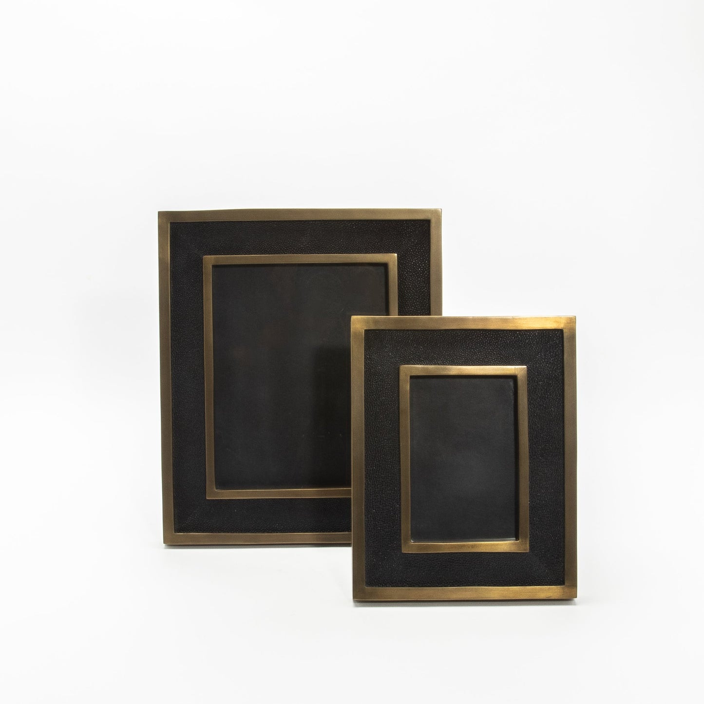 Picture Frame in Black Shagreen with Brass Details by KIFU Paris