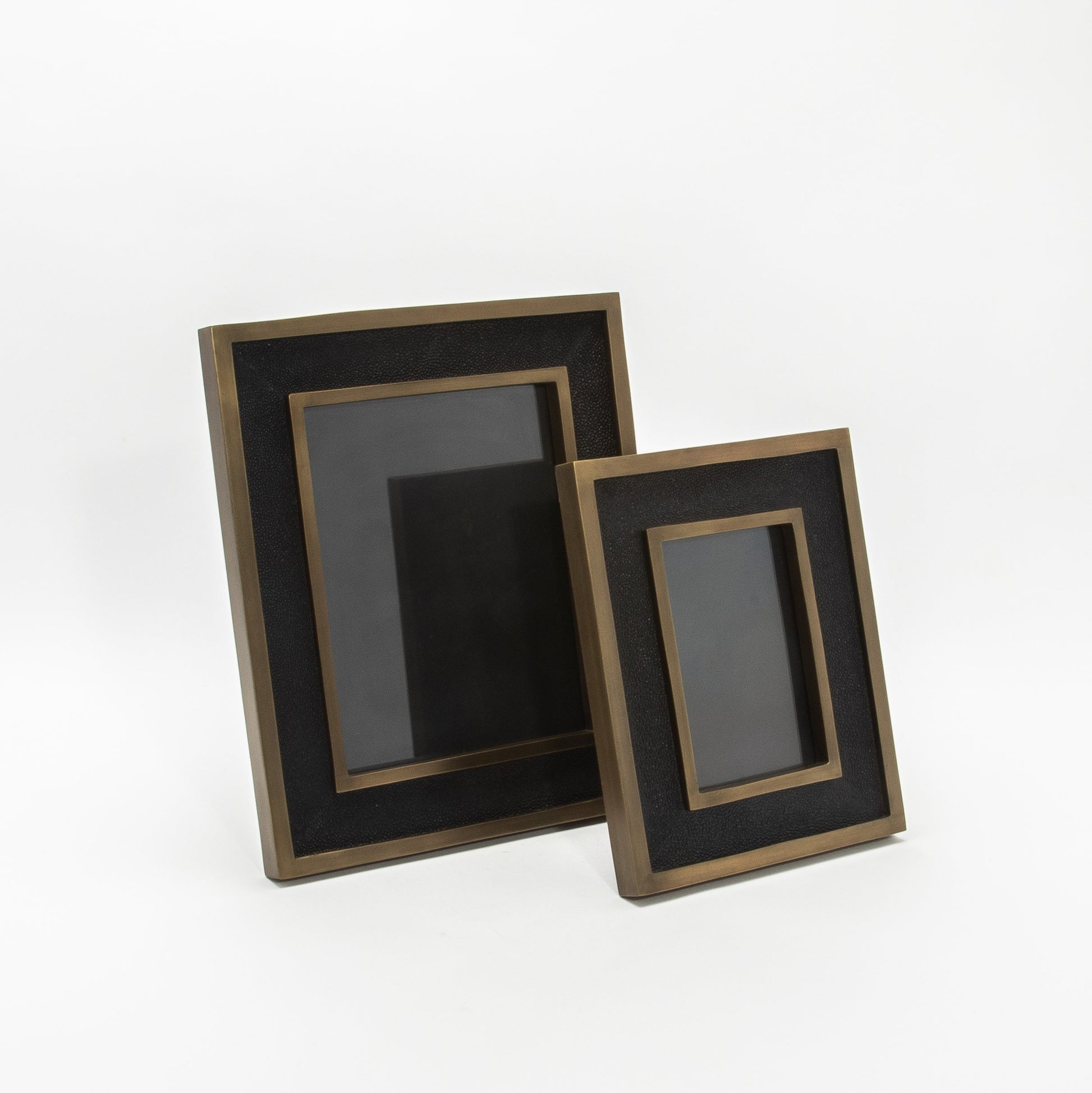 Picture Frame in Black Shagreen with Brass Details by KIFU Paris