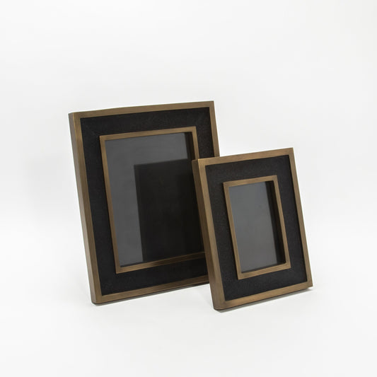 Picture Frame in Black Shagreen with Brass Details by KIFU Paris