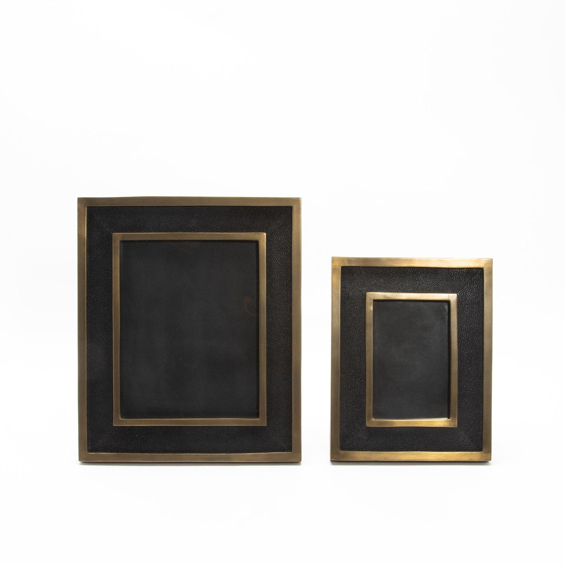 Picture Frame in Black Shagreen with Brass Details by KIFU Paris
