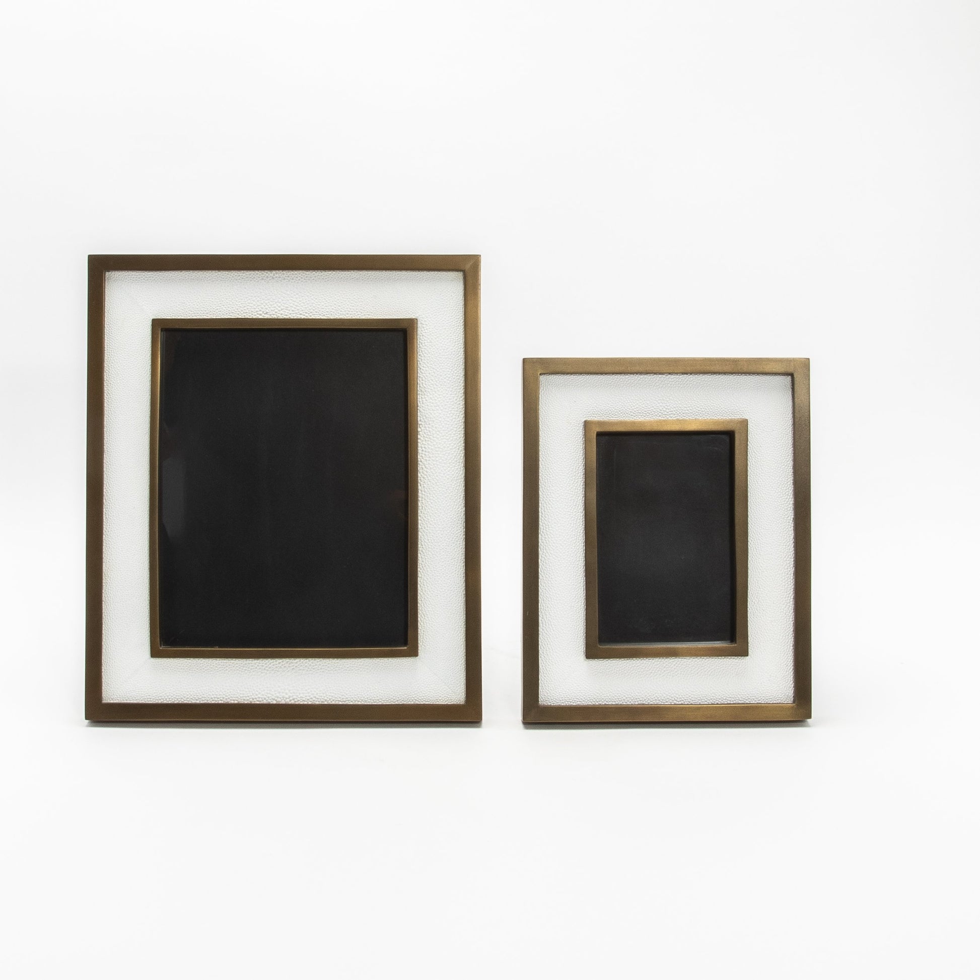 Picture Frame in White Shagreen with Brass Details by KIFU Paris