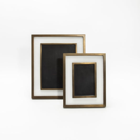 Picture Frame in White Shagreen with Brass Details by KIFU Paris