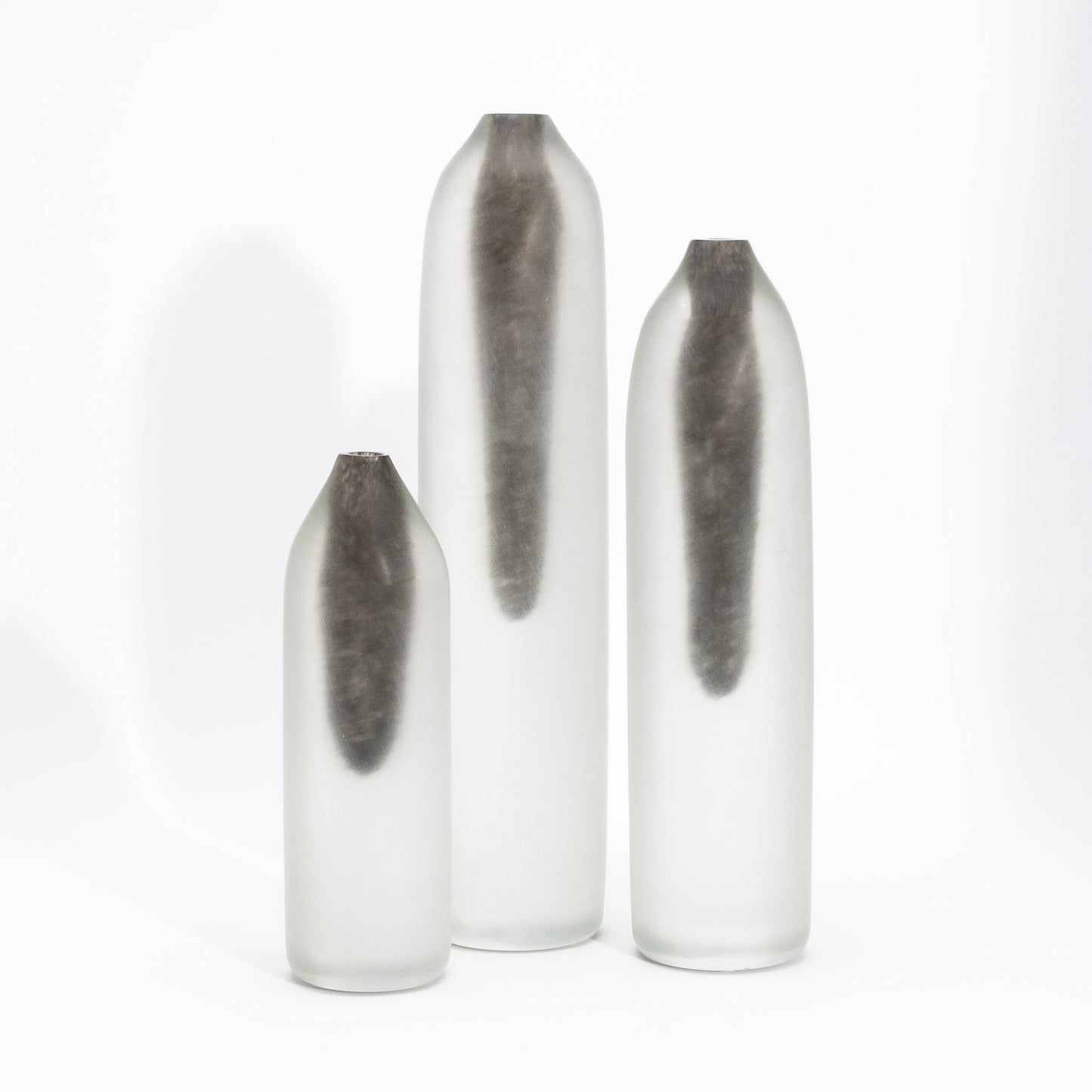 Set of 3 Murano Voda Vases / Bottles in Frosted Brass