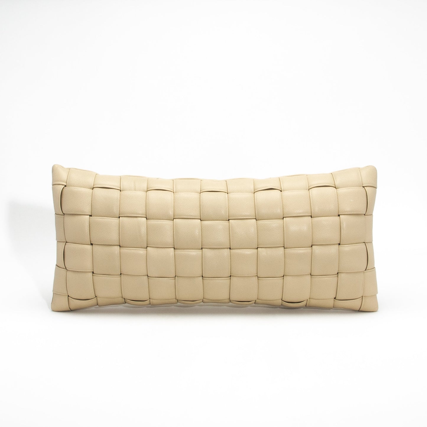 Cream Woven Leather Lumbar Pillow