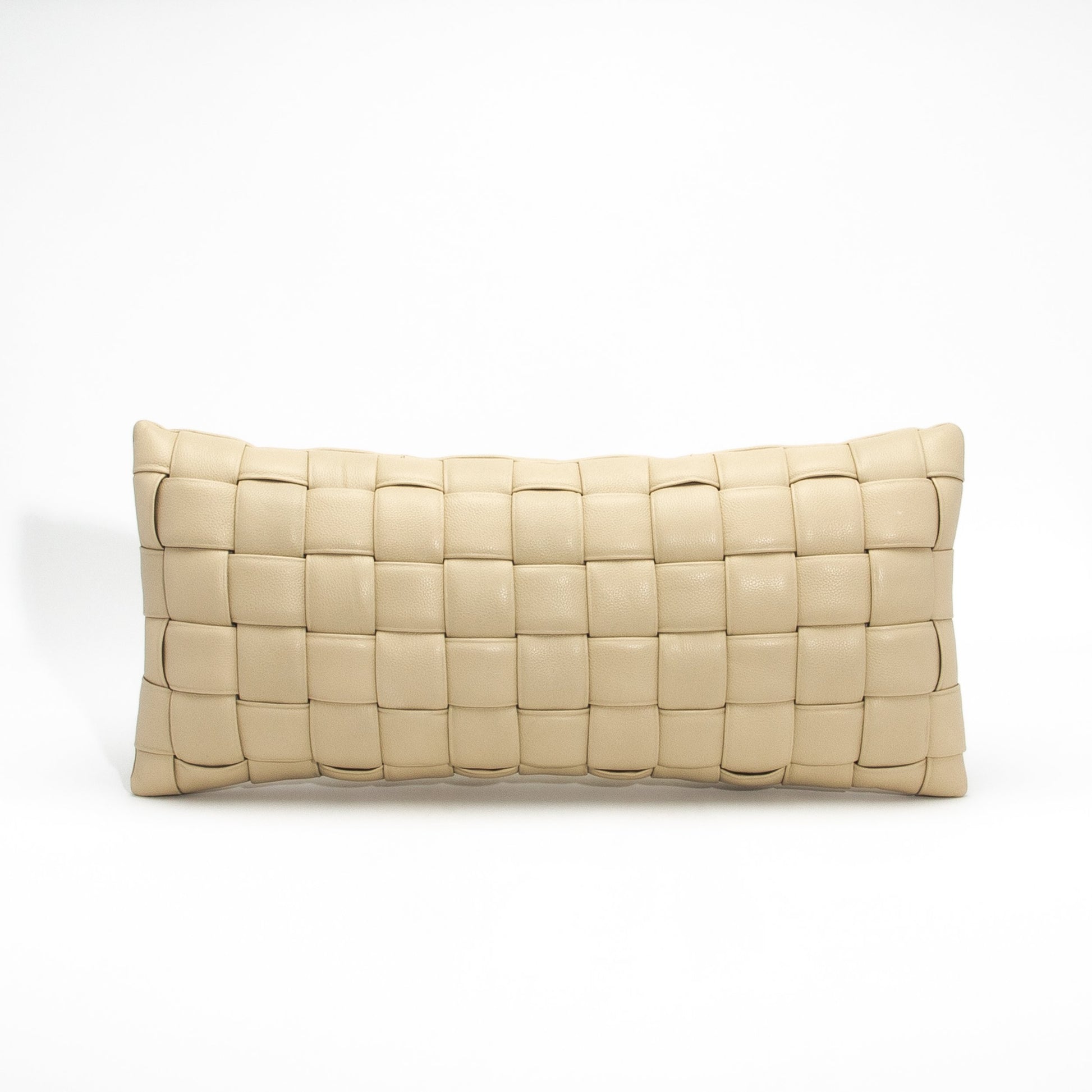 Cream Woven Leather Lumbar Pillow