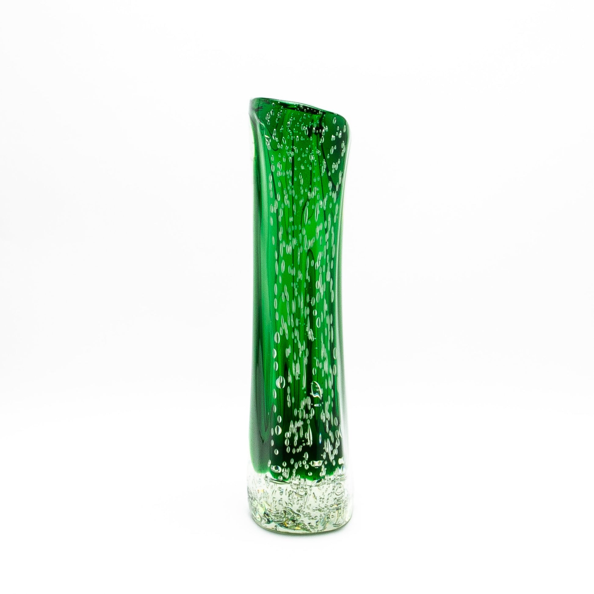 Murano Fluid Vase in Clear with Emerald Green and Bubble Details
