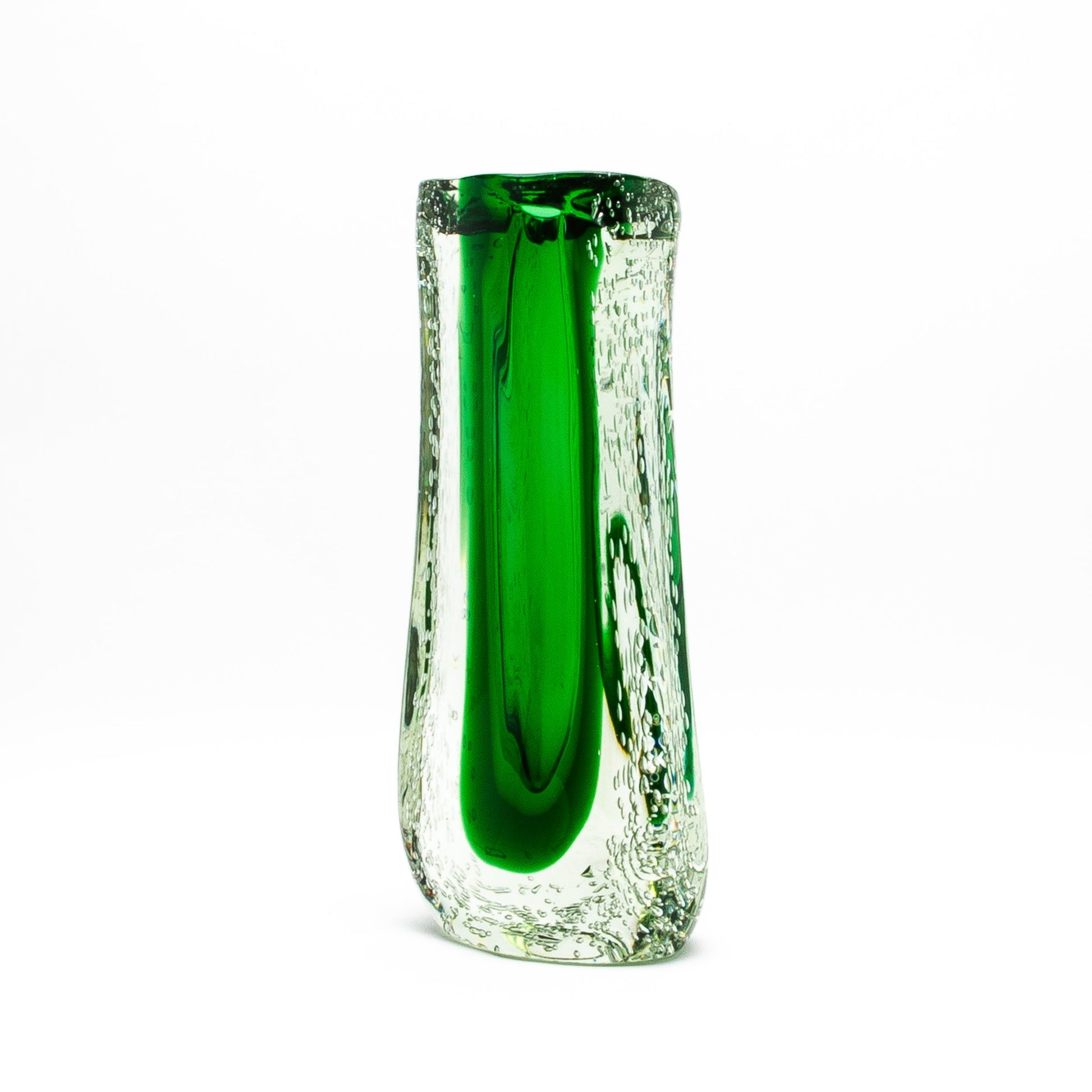 Murano Fluid Vase in Clear with Emerald Green and Bubble Details