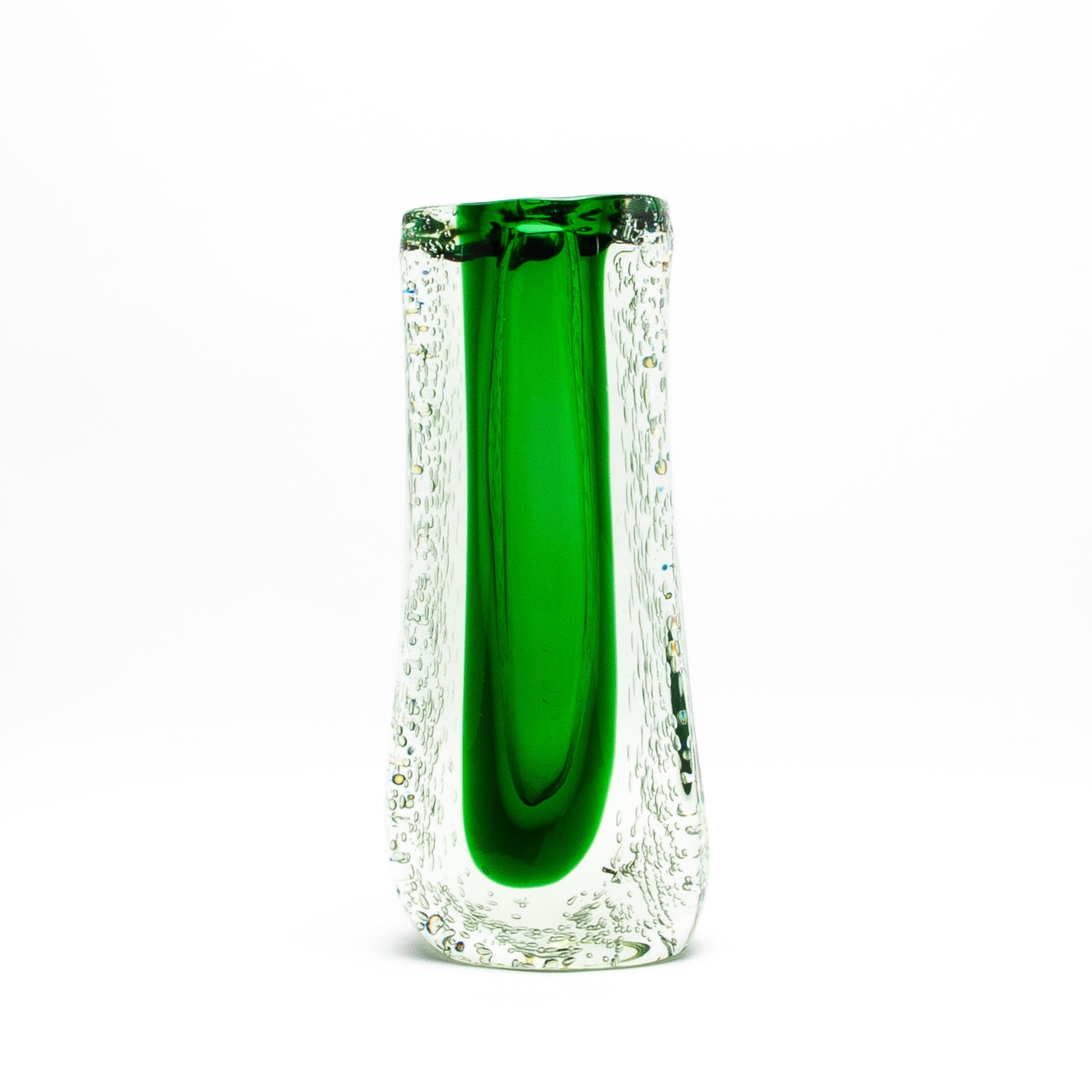 Murano Fluid Vase in Clear with Emerald Green and Bubble Details