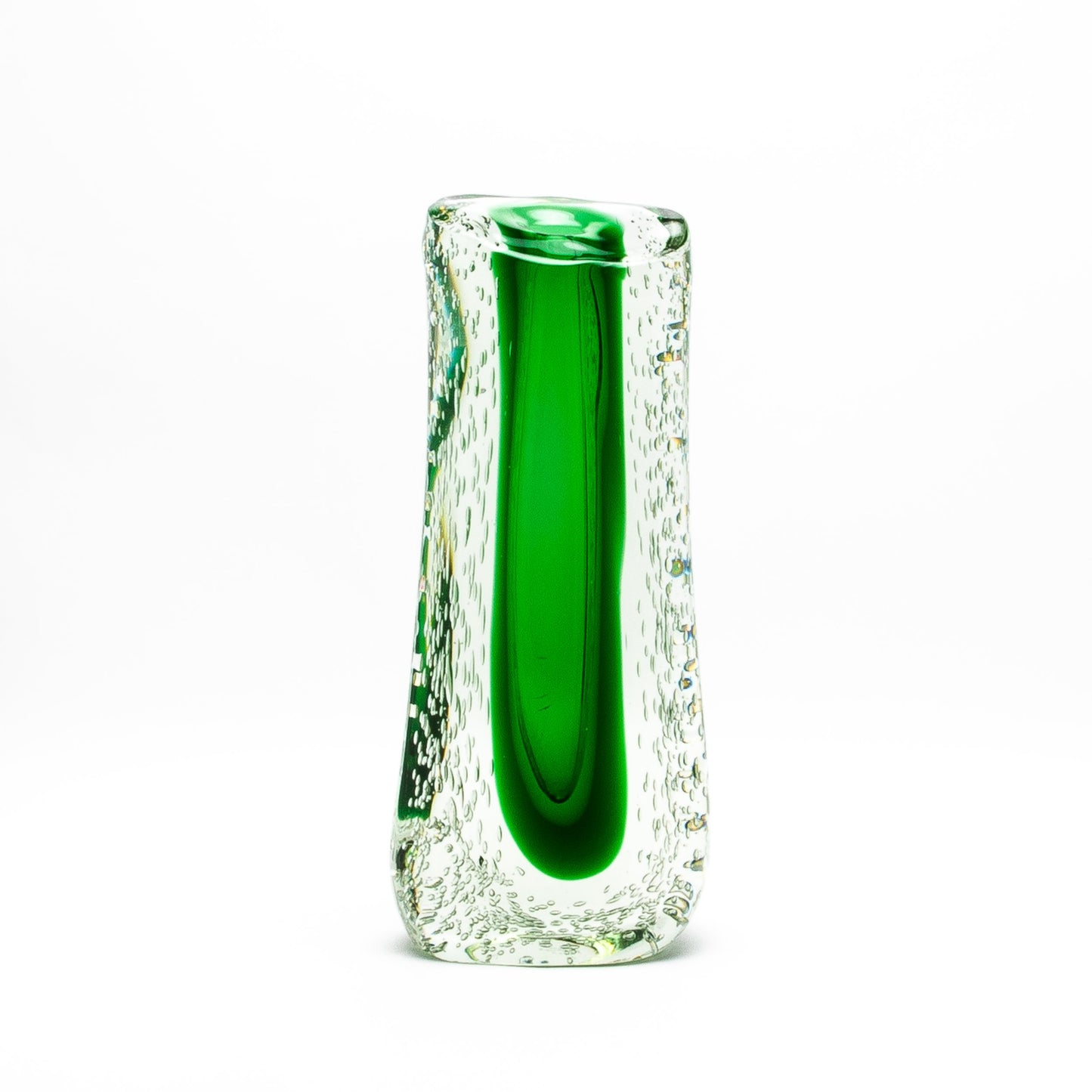 Murano Fluid Vase in Clear with Emerald Green and Bubble Details