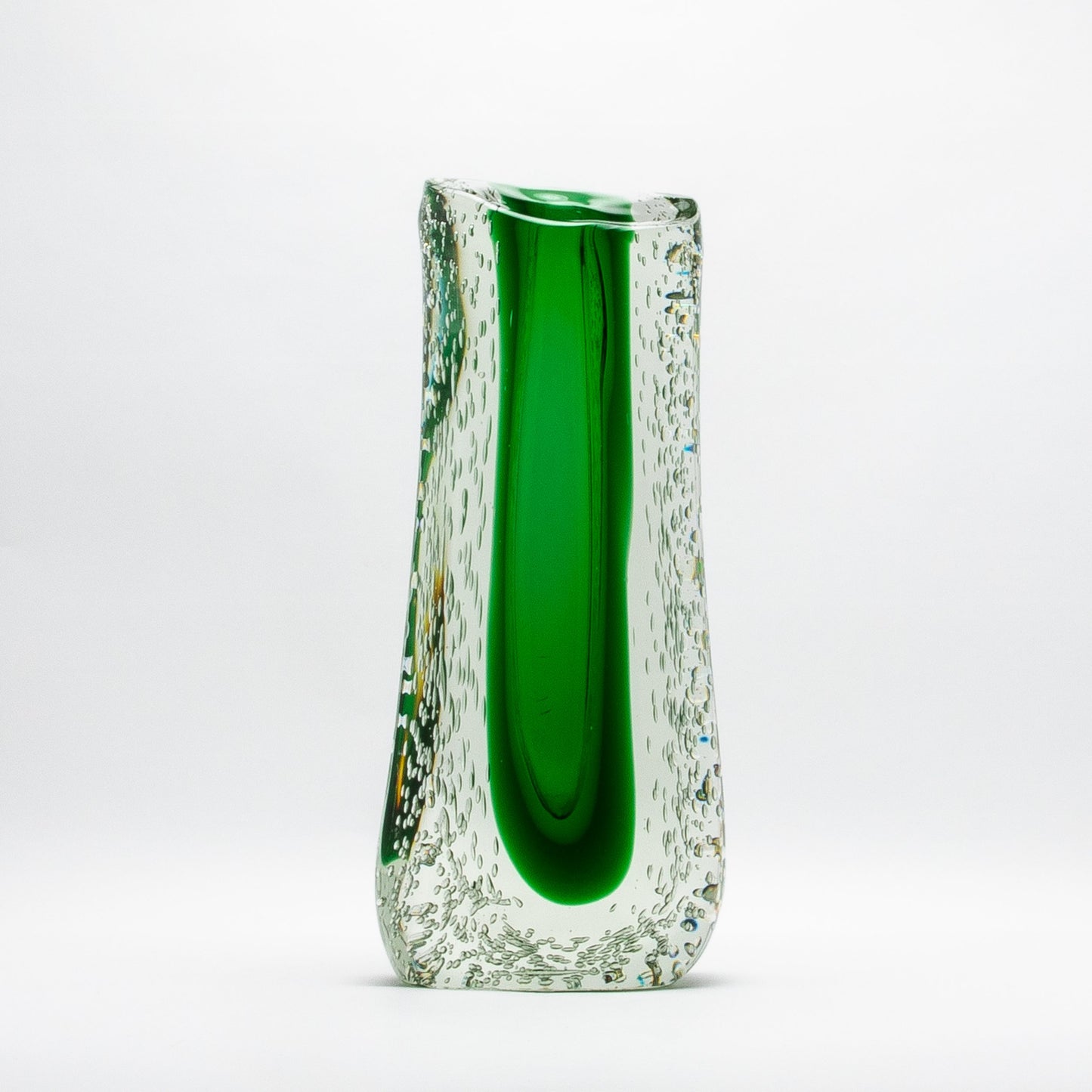 Murano Fluid Vase in Clear with Emerald Green and Bubble Details