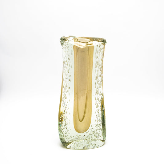 Murano Fluid Vase in Clear with 24-karat Gold Flecks and Bubble Details