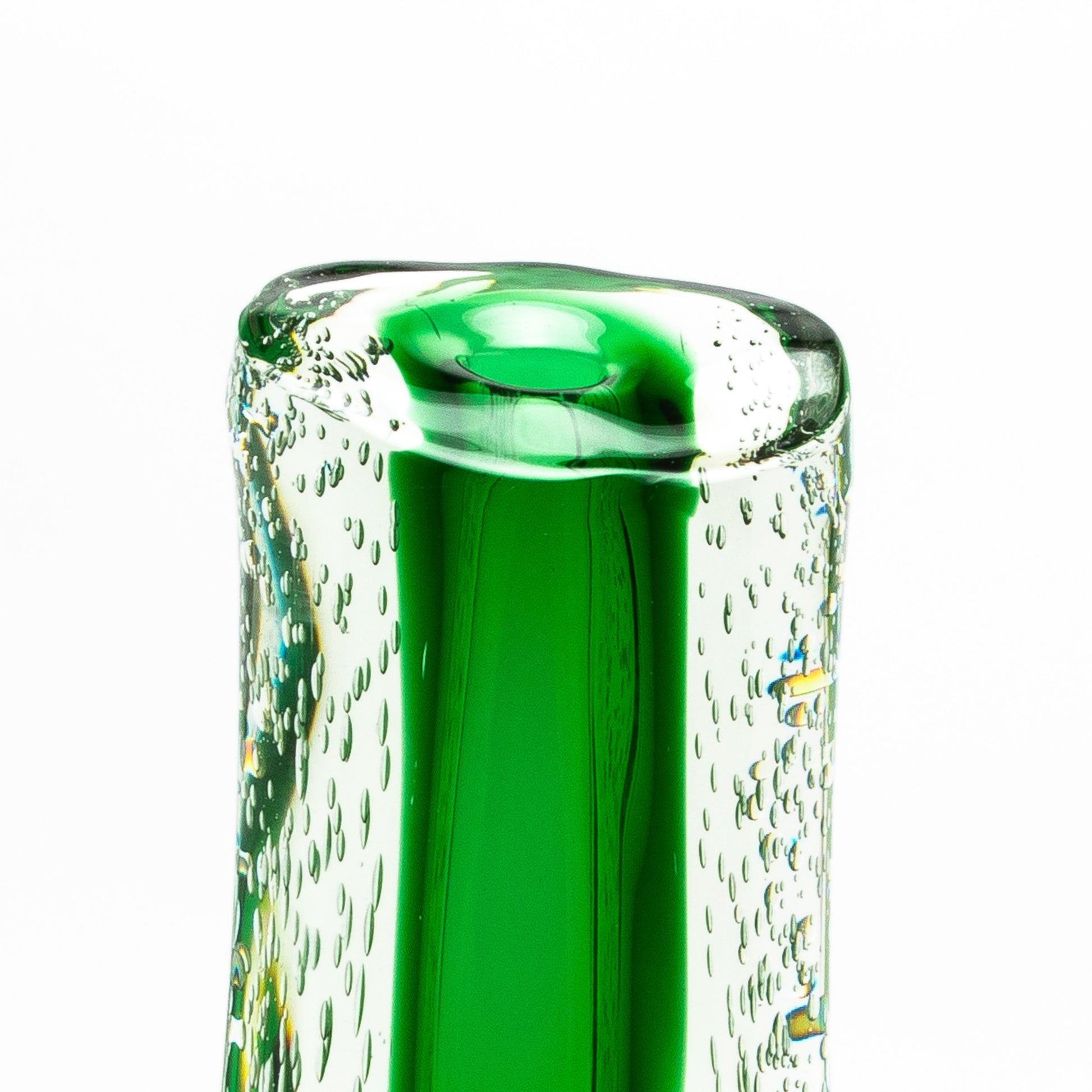 Murano Fluid Vase in Clear with Emerald Green and Bubble Details