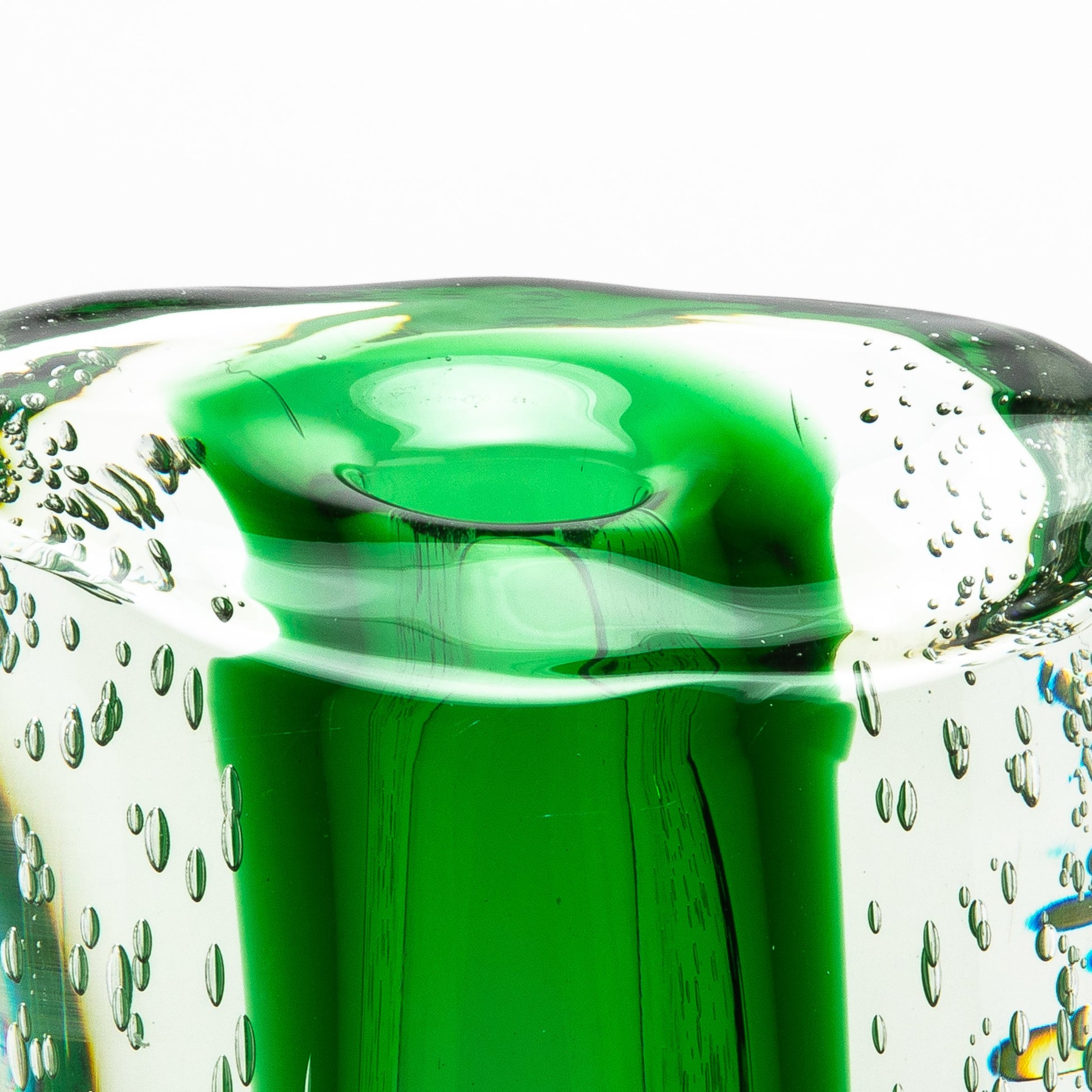 Murano Fluid Vase in Clear with Emerald Green and Bubble Details