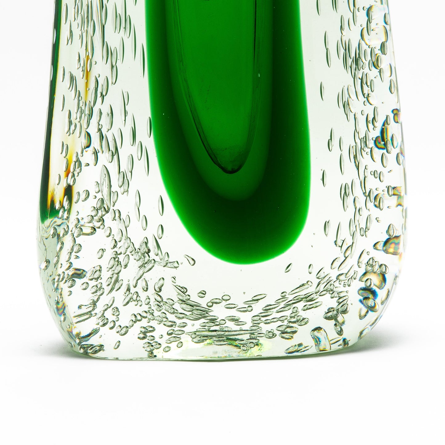 Murano Fluid Vase in Clear with Emerald Green and Bubble Details