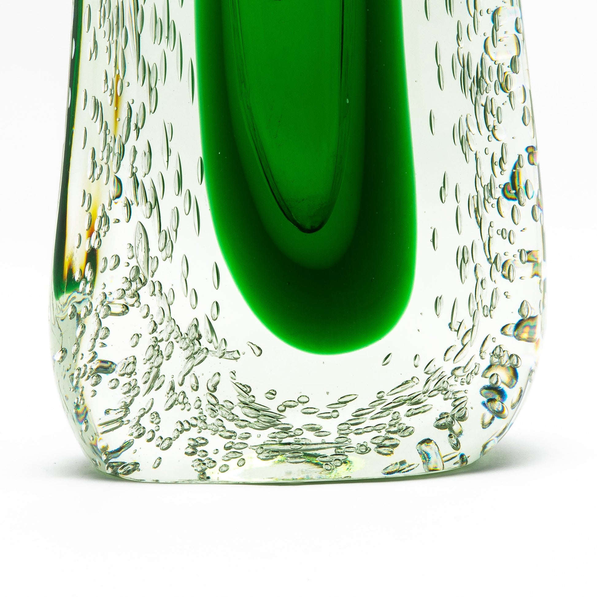 Murano Fluid Vase in Clear with Emerald Green and Bubble Details