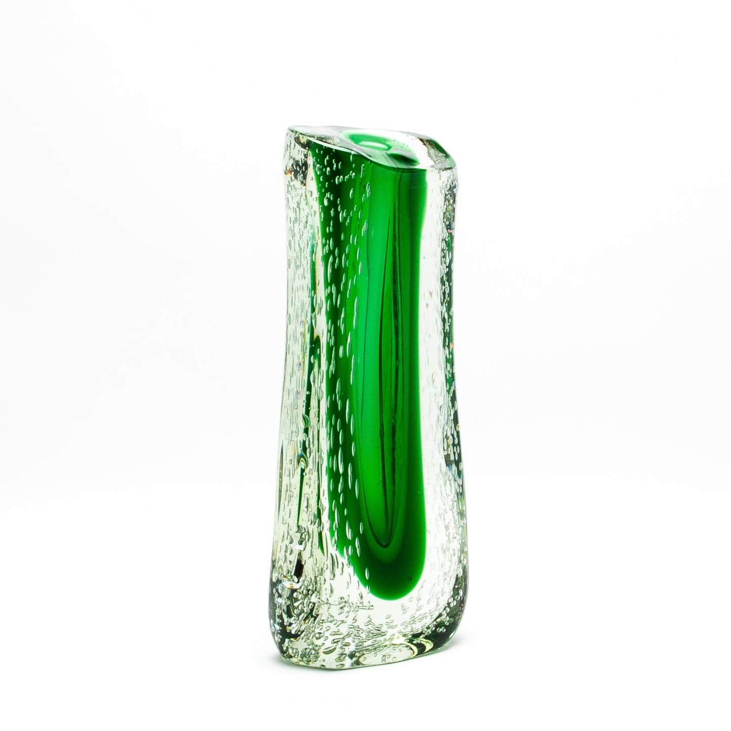 Murano Fluid Vase in Clear with Emerald Green and Bubble Details