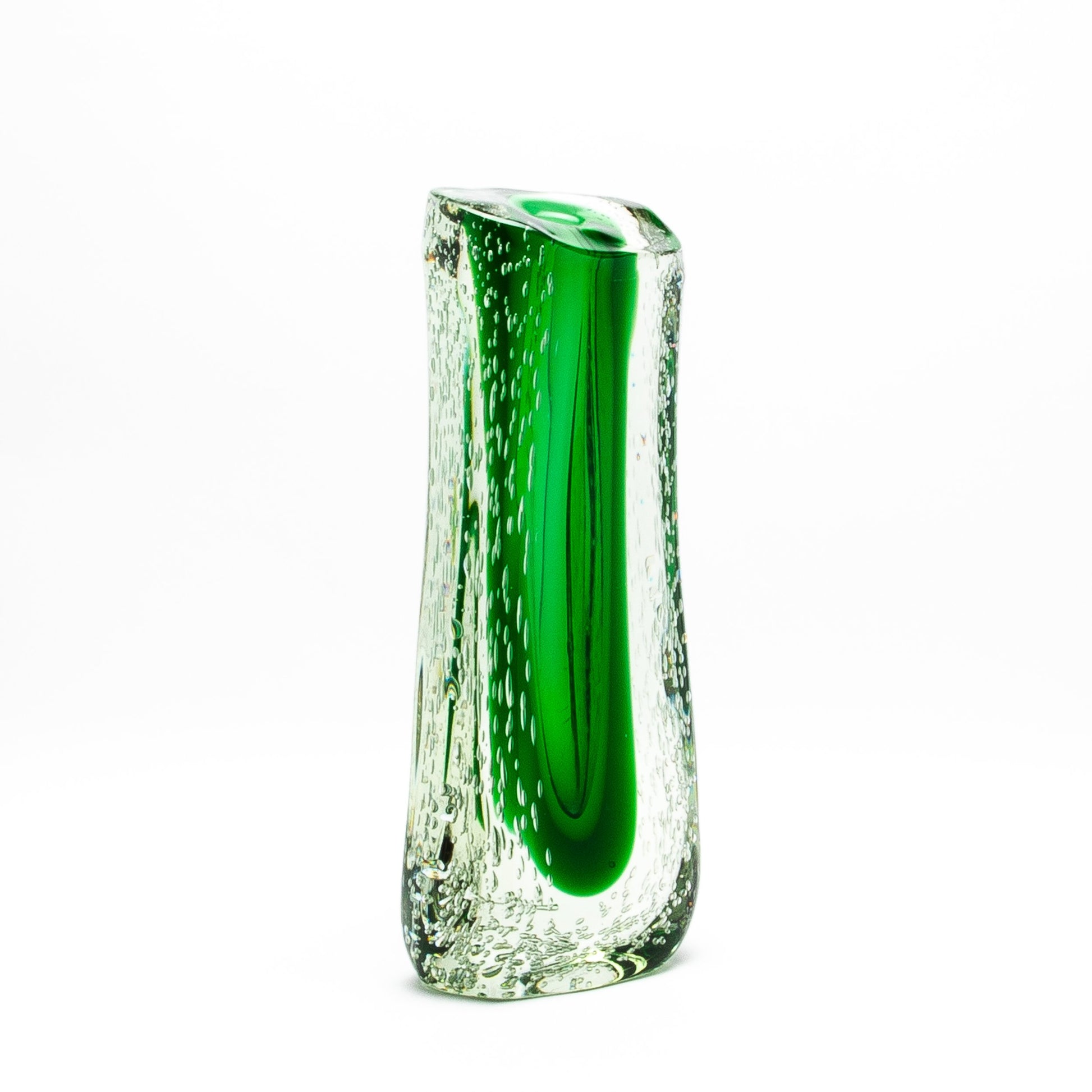 Murano Fluid Vase in Clear with Emerald Green and Bubble Details