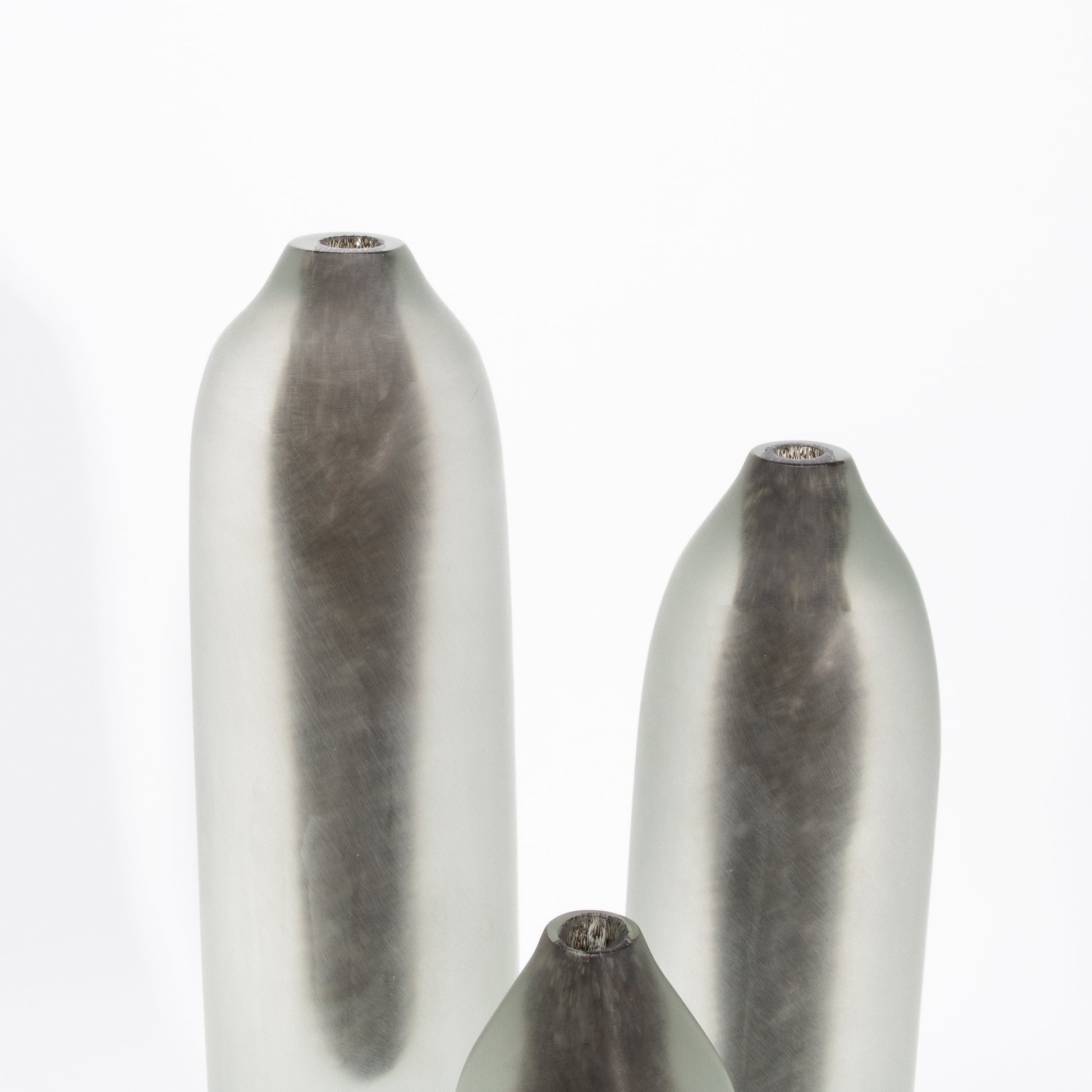 Set of 3 Murano Voda Vases / Bottles in Frosted Brass