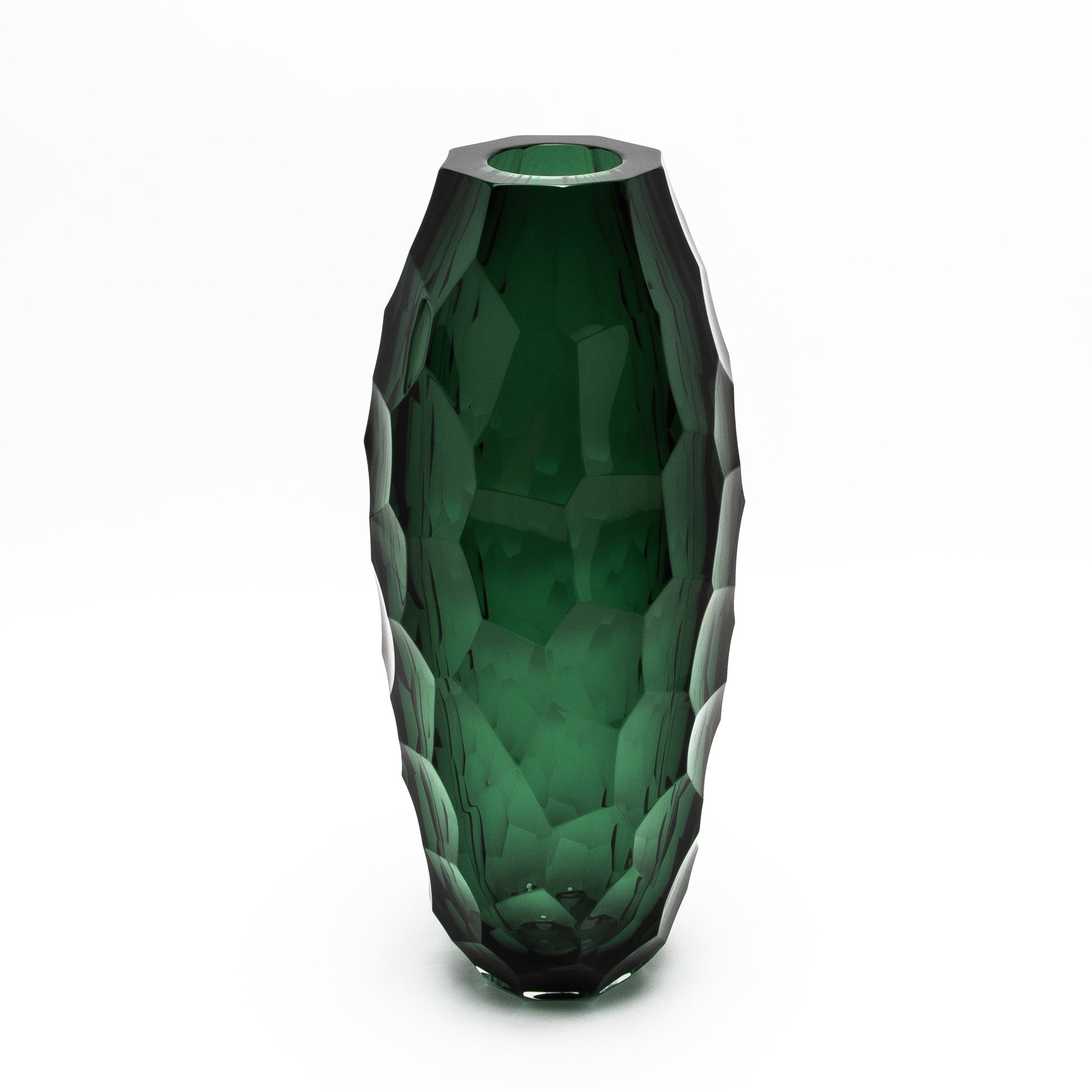 Murano Tall Faceted Vase in Emerald Green