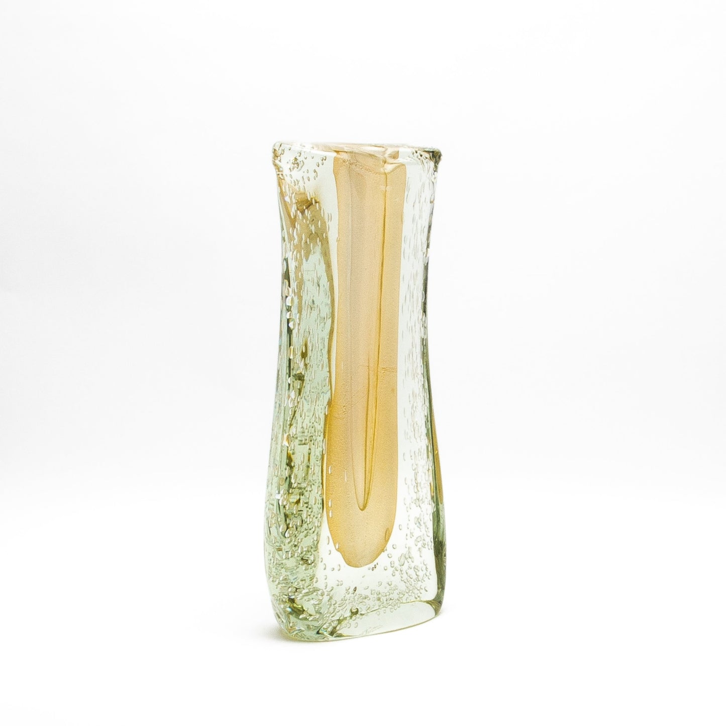 Murano Fluid Vase in Clear with 24-karat Gold Flecks and Bubble Details