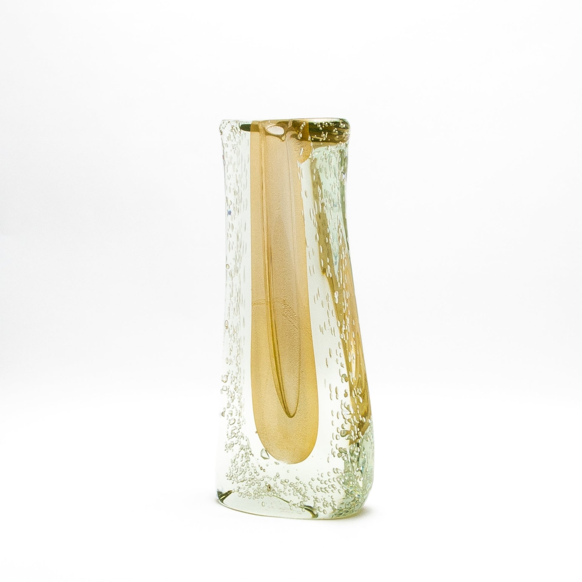 Murano Fluid Vase in Clear with 24-karat Gold Flecks and Bubble Details