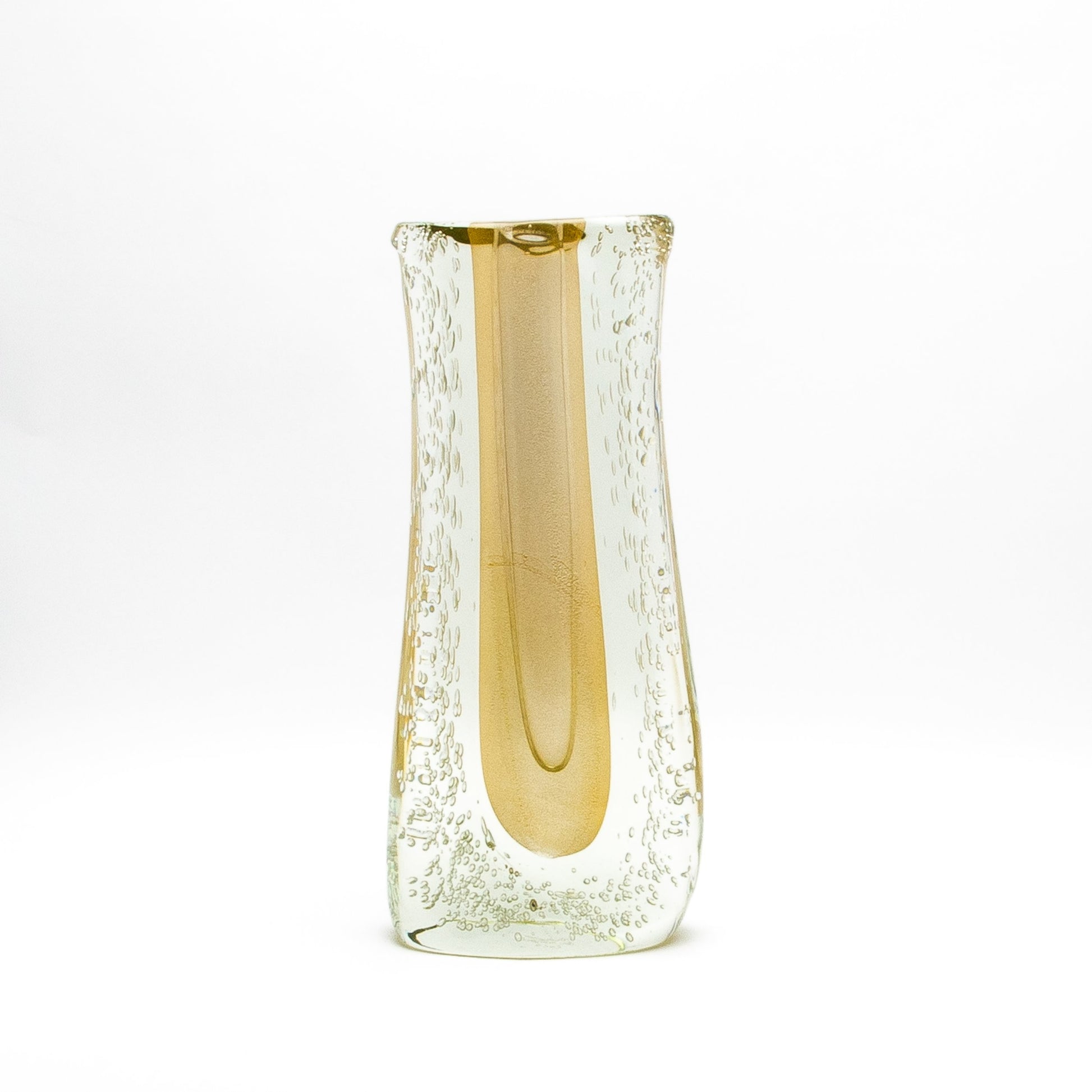 Murano Fluid Vase in Clear with 24-karat Gold Flecks and Bubble Details
