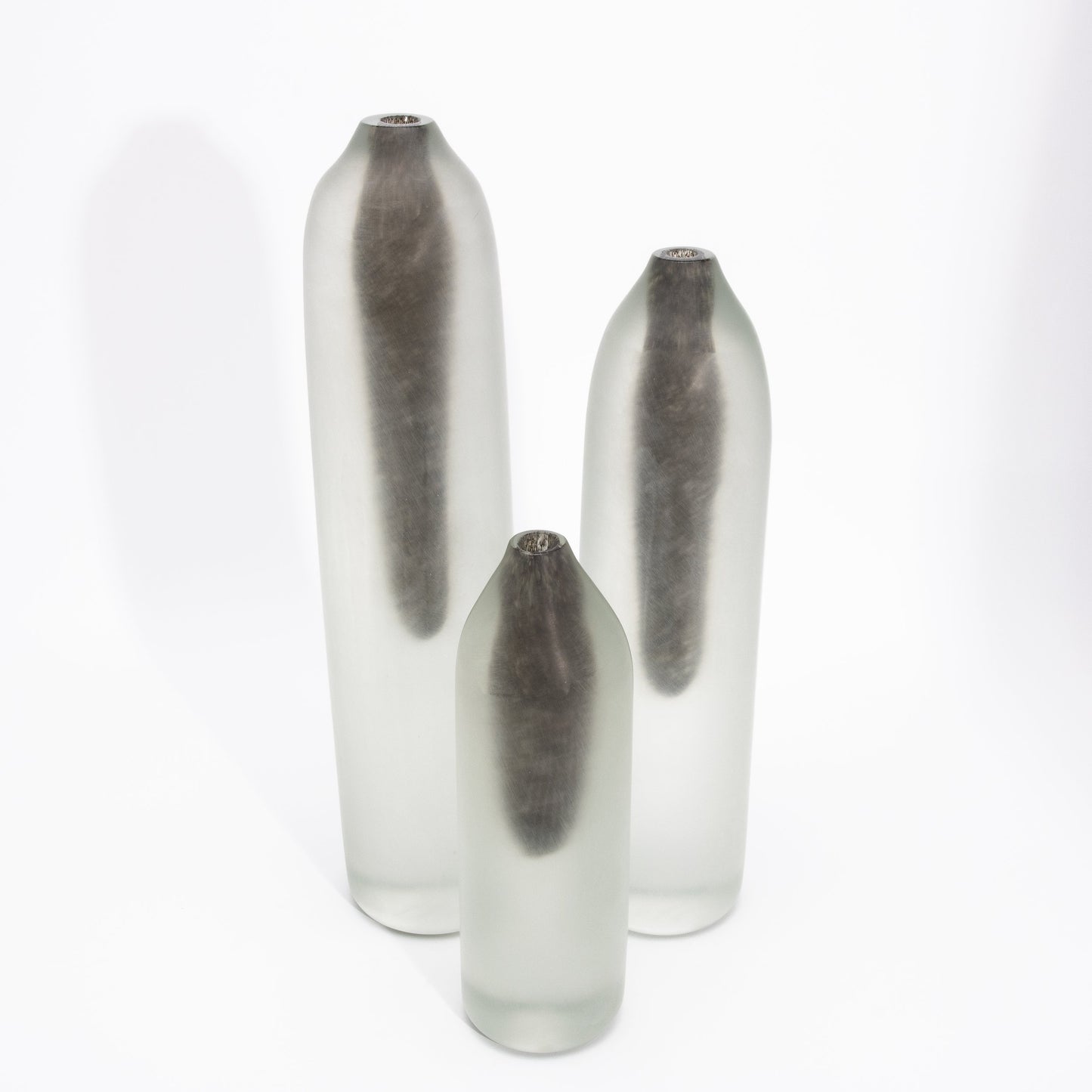 Set of 3 Murano Voda Vases / Bottles in Frosted Brass