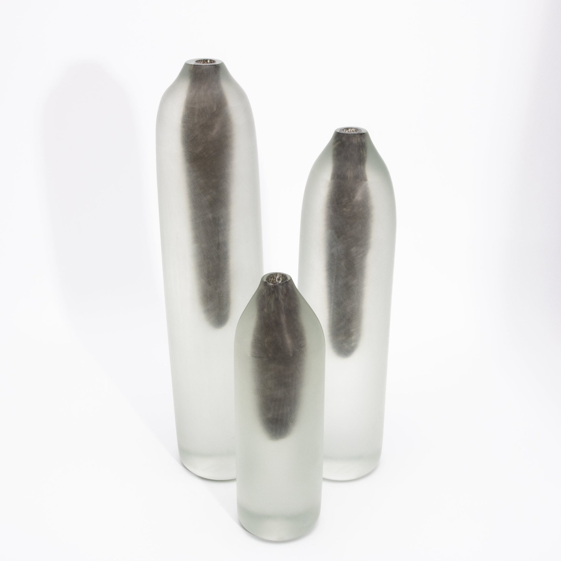 Set of 3 Murano Voda Vases / Bottles in Frosted Brass