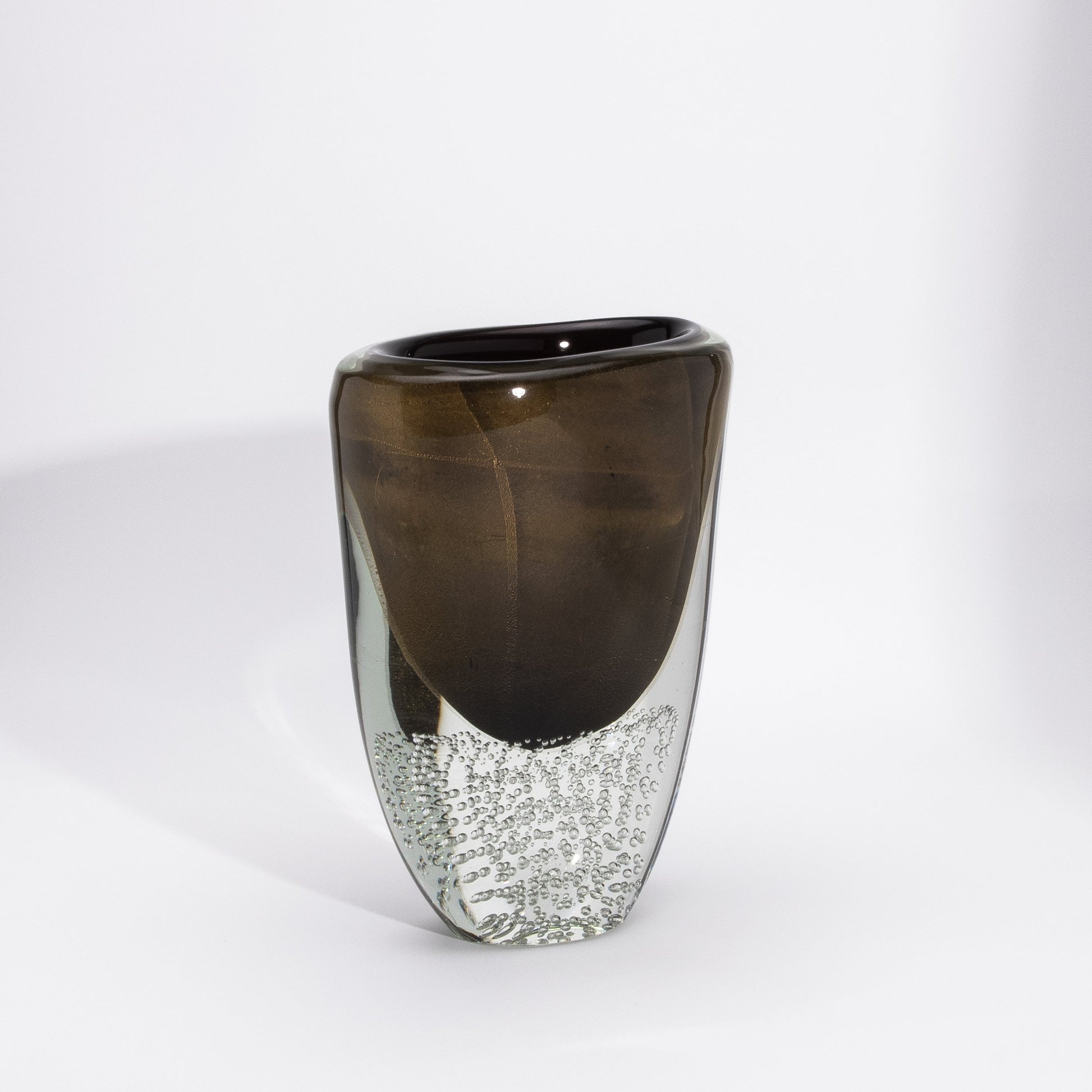 Murano Vase in Black / Clear with 24-karat Gold Flecks and Bubbles
