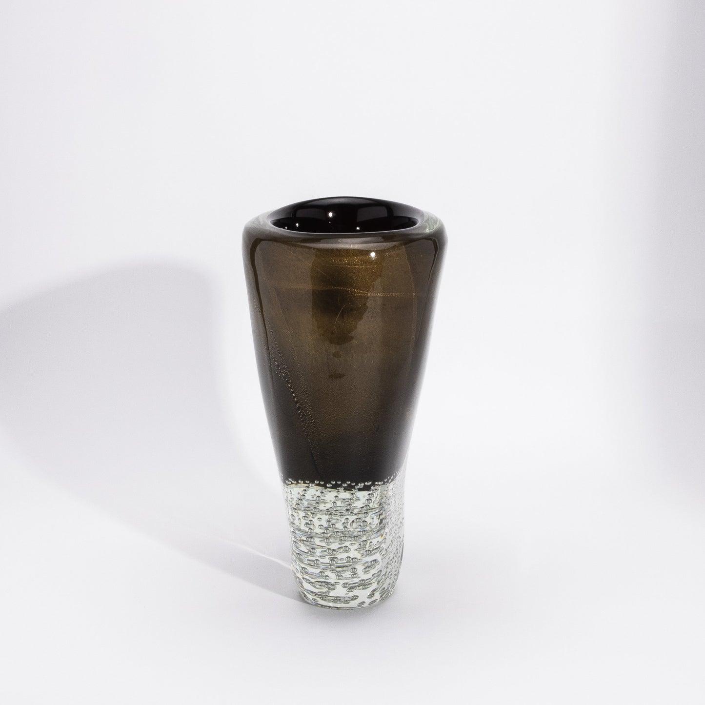 Murano Vase in Black / Clear with 24-karat Gold Flecks and Bubbles