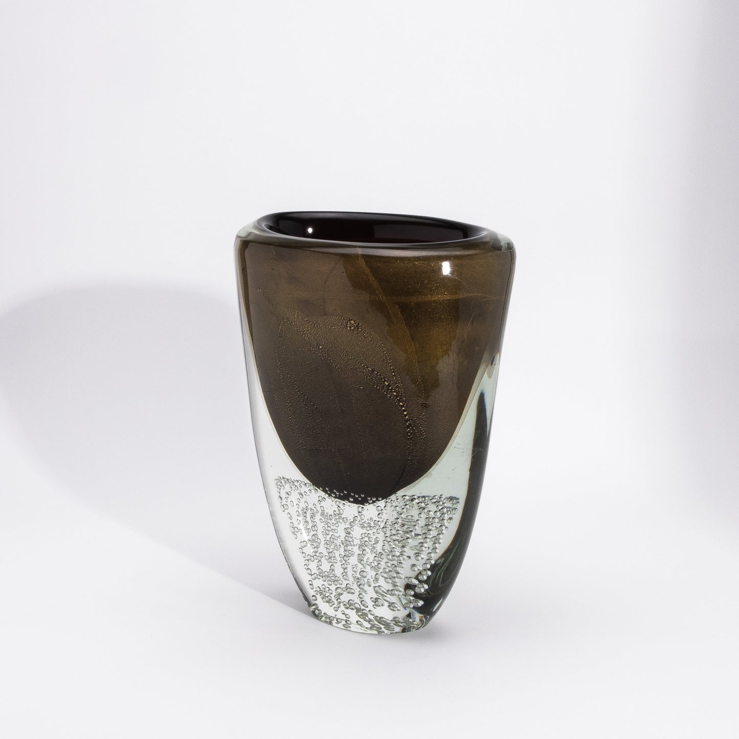 Murano Vase in Black / Clear with 24-karat Gold Flecks and Bubbles