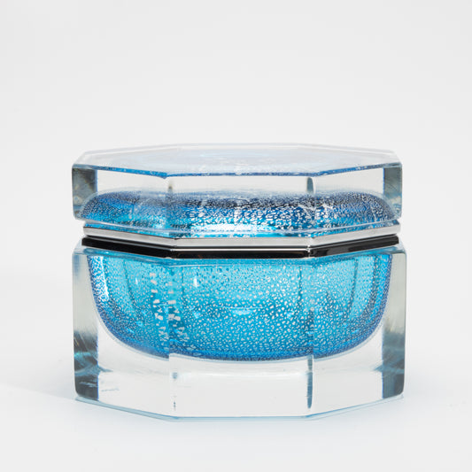 Murano Box in Aqua Blue with Silver Flecks and Chrome Fittings