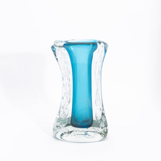Murano Modern Fluid Vase in Aquamarine Blue with Bubbles