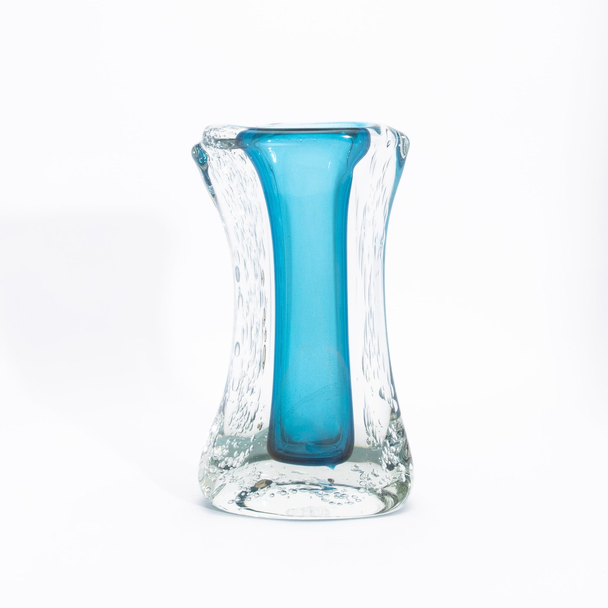 Murano Modern Fluid Vase in Aquamarine Blue with Bubbles