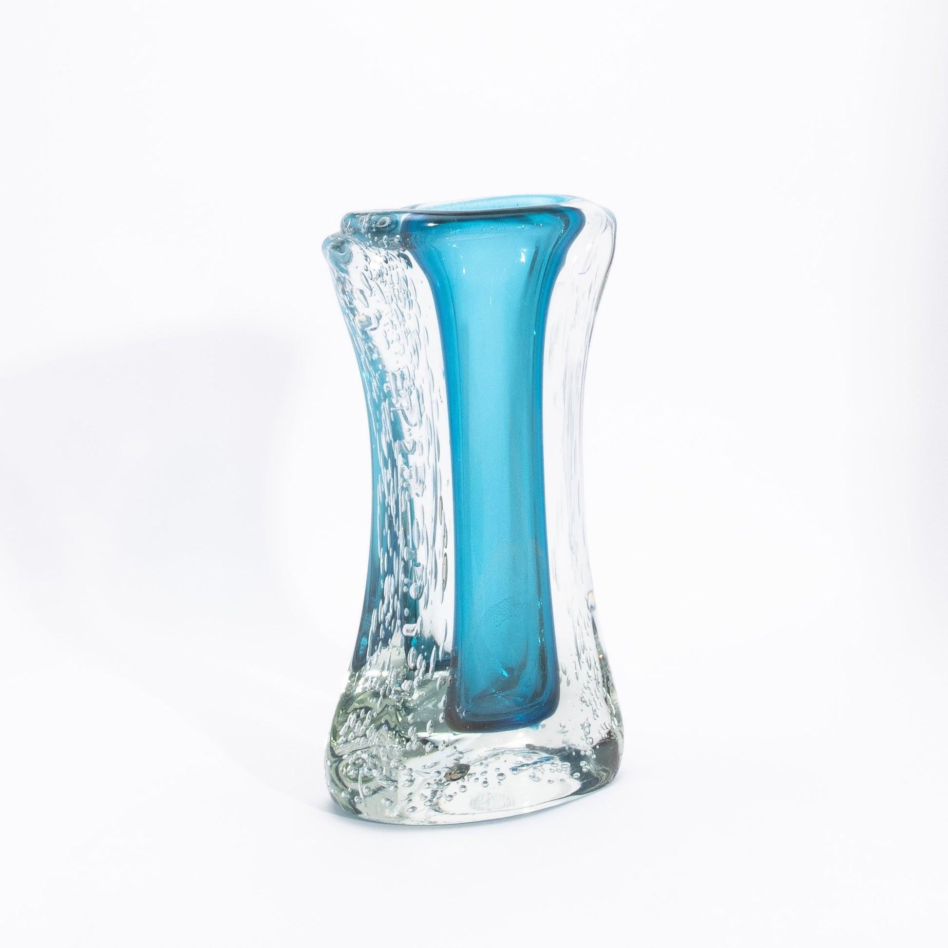 Murano Modern Fluid Vase in Aquamarine Blue with Bubbles