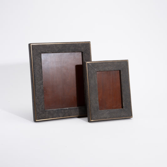 Picture Frame in Coal Black Shagreen with Brass Indentation by R&Y Augousti