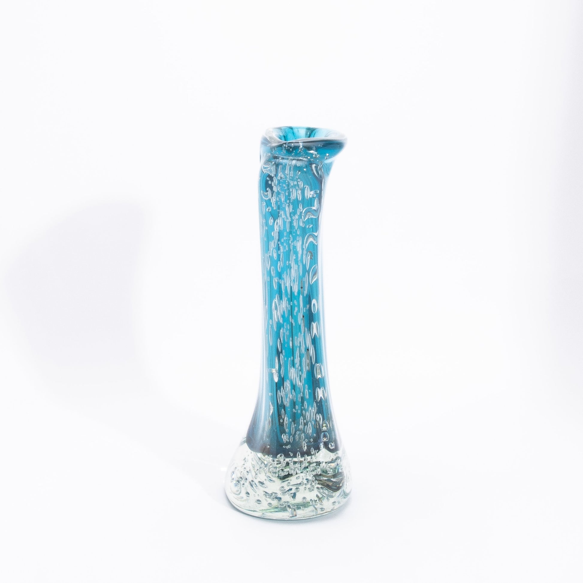 Murano Modern Fluid Vase in Aquamarine Blue with Bubbles
