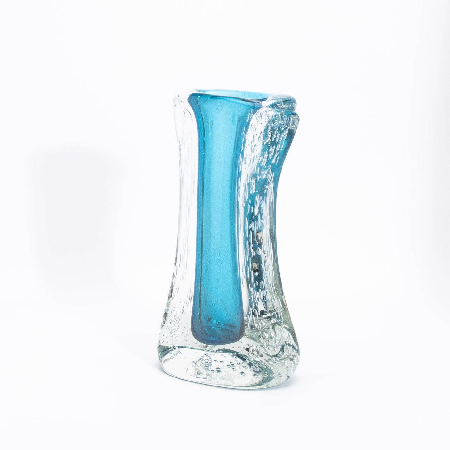 Murano Modern Fluid Vase in Aquamarine Blue with Bubbles
