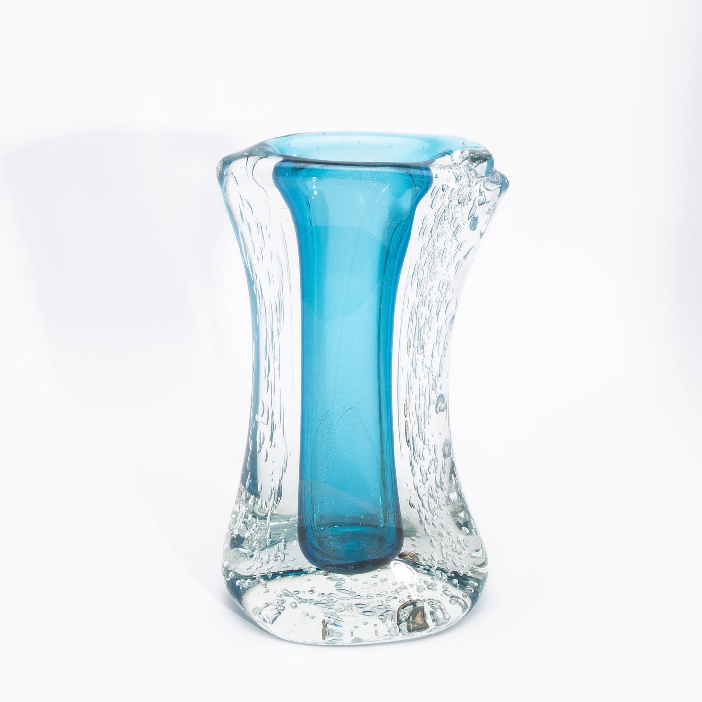 Murano Modern Fluid Vase in Aquamarine Blue with Bubbles