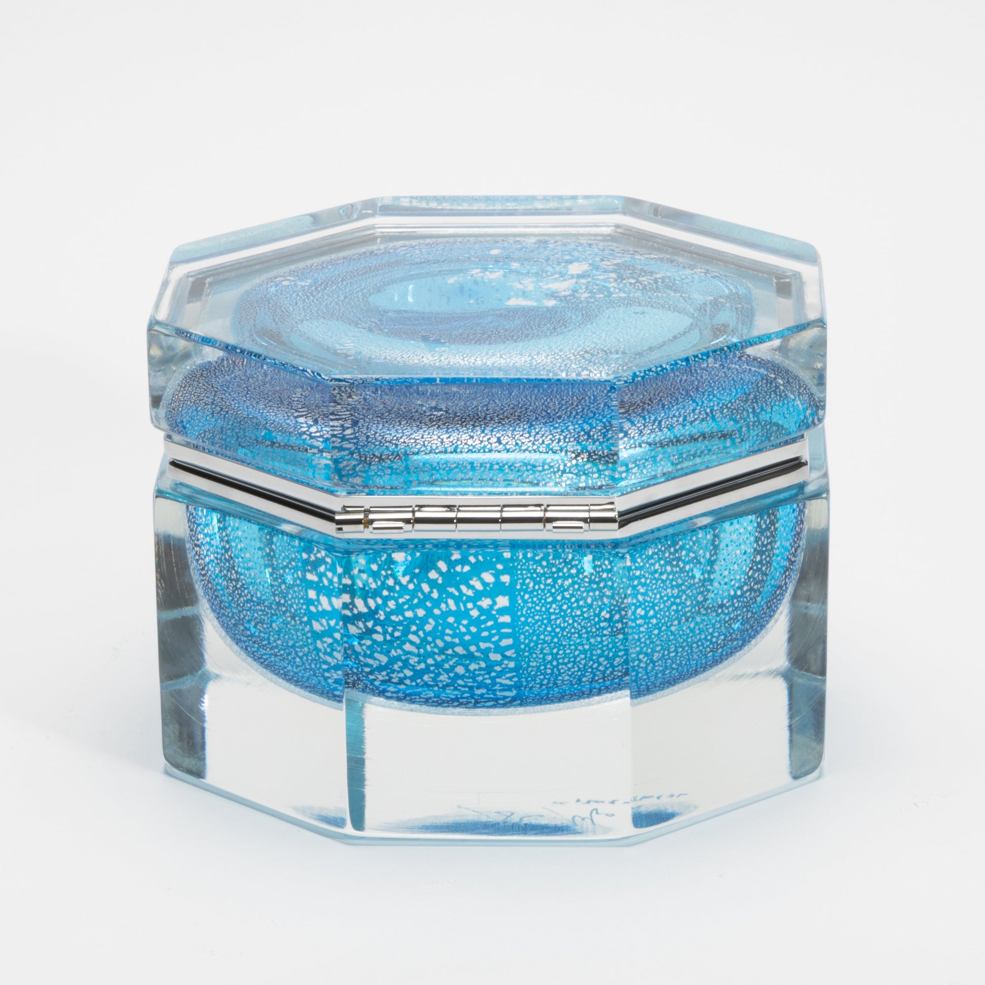 Murano Box in Aqua Blue with Silver Flecks and Chrome Fittings