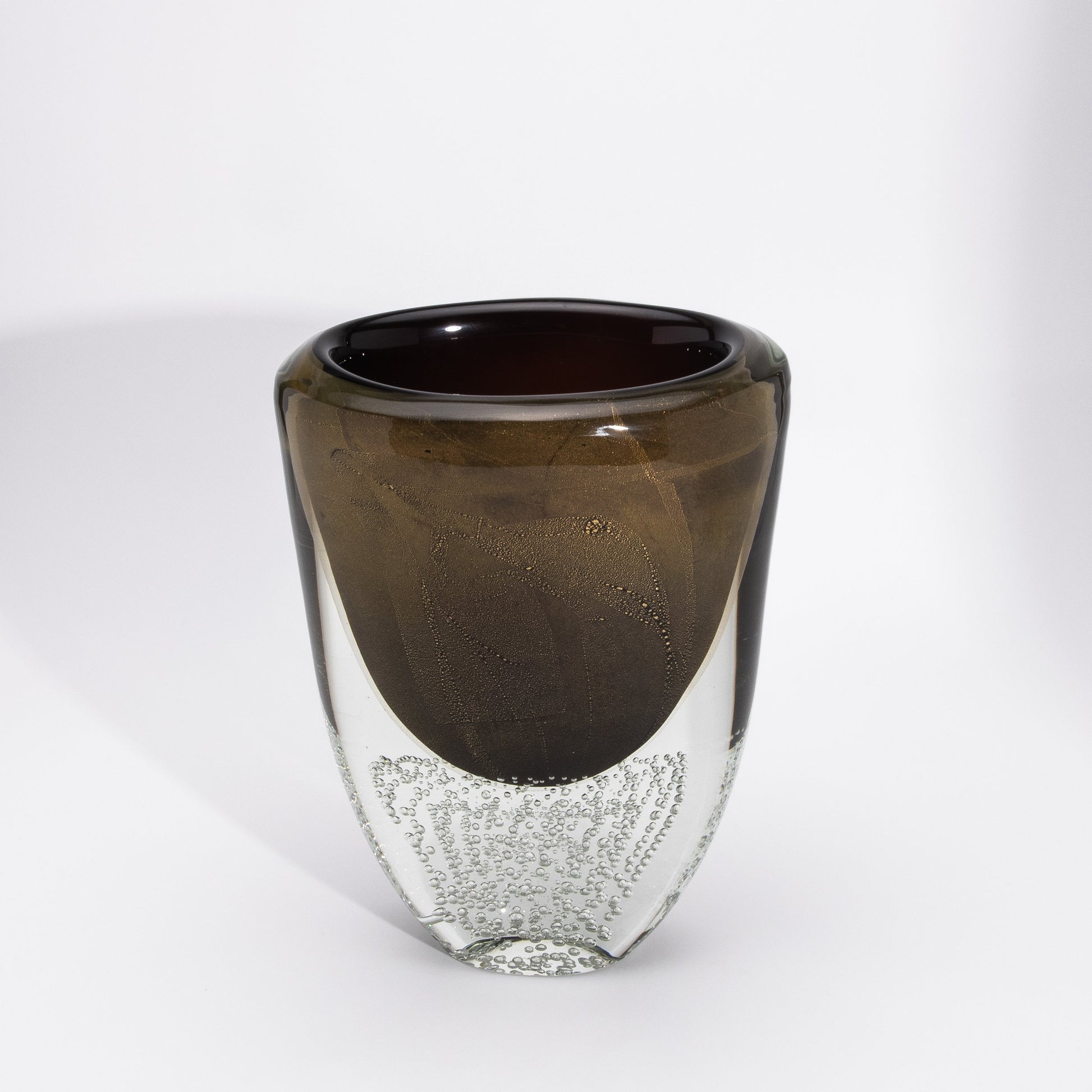 Murano Vase in Black / Clear with 24-karat Gold Flecks and Bubbles