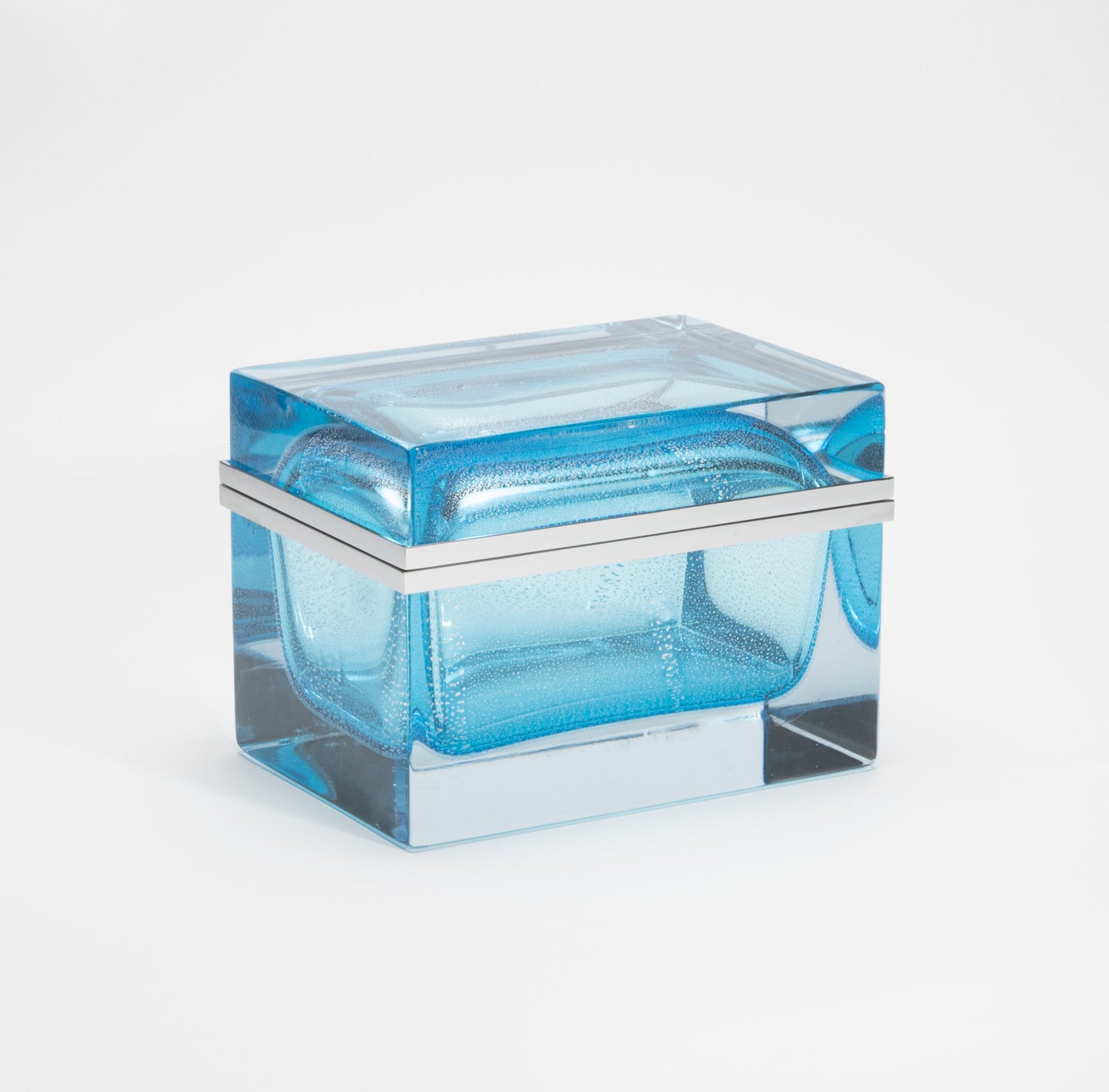Murano Giant Box in Aqua Blue with Silver Flecks and Chrome Fittings