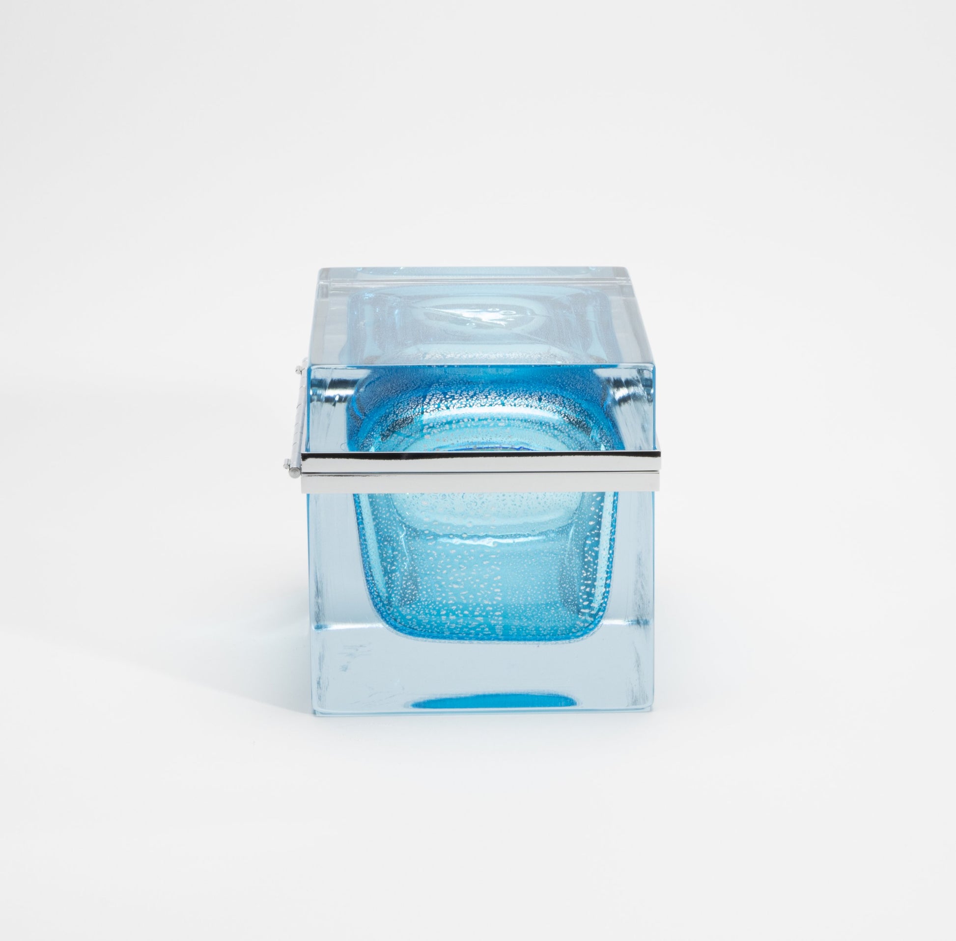Murano Giant Box in Aqua Blue with Silver Flecks and Chrome Fittings