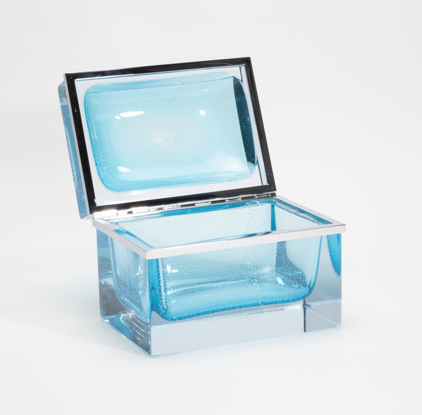 Murano Giant Box in Aqua Blue with Silver Flecks and Chrome Fittings